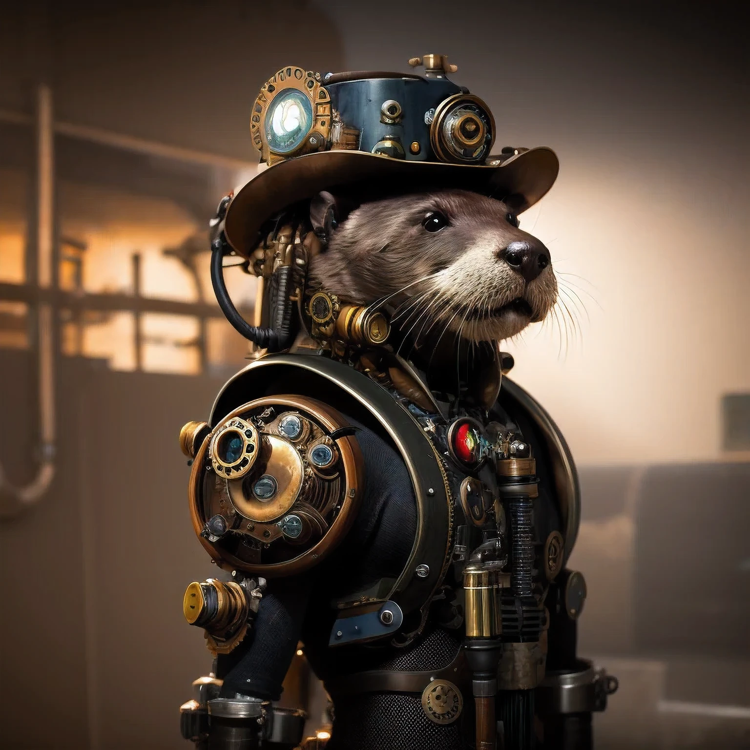 An otter (((steam punk))) otters3 D rendering digital art, (otters) fantasy style, 8 k solar punk wallpaper，Close-up of a robot with a light on its head, cyber steampunk 8 k 3 d, 3 d render Bepple,otters. Unreal Engine 5, Bepple. Octane Rendering, 3d rendering digital art, (one) Fantasy style, 4k solar punk wallpaperone