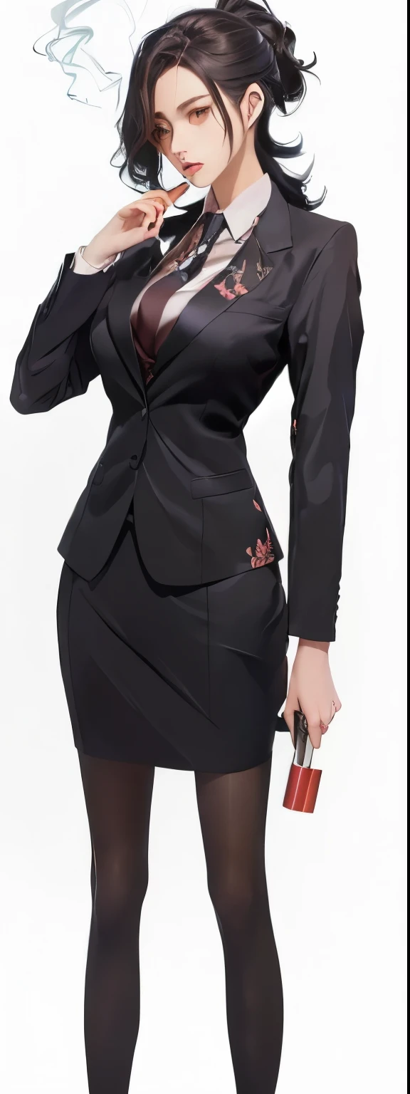 anime character of a woman Wearing a suit and tie holding a cigarette, girl Wearing a suit, Wearing a serious suit, Strictly abide by, Girl in a suit, dark suit, anya from spy x, Wearing a black suit, Strictly abide by, official art, morbidity. High, Wearing a suit, cushart krentz, Wearing a suit