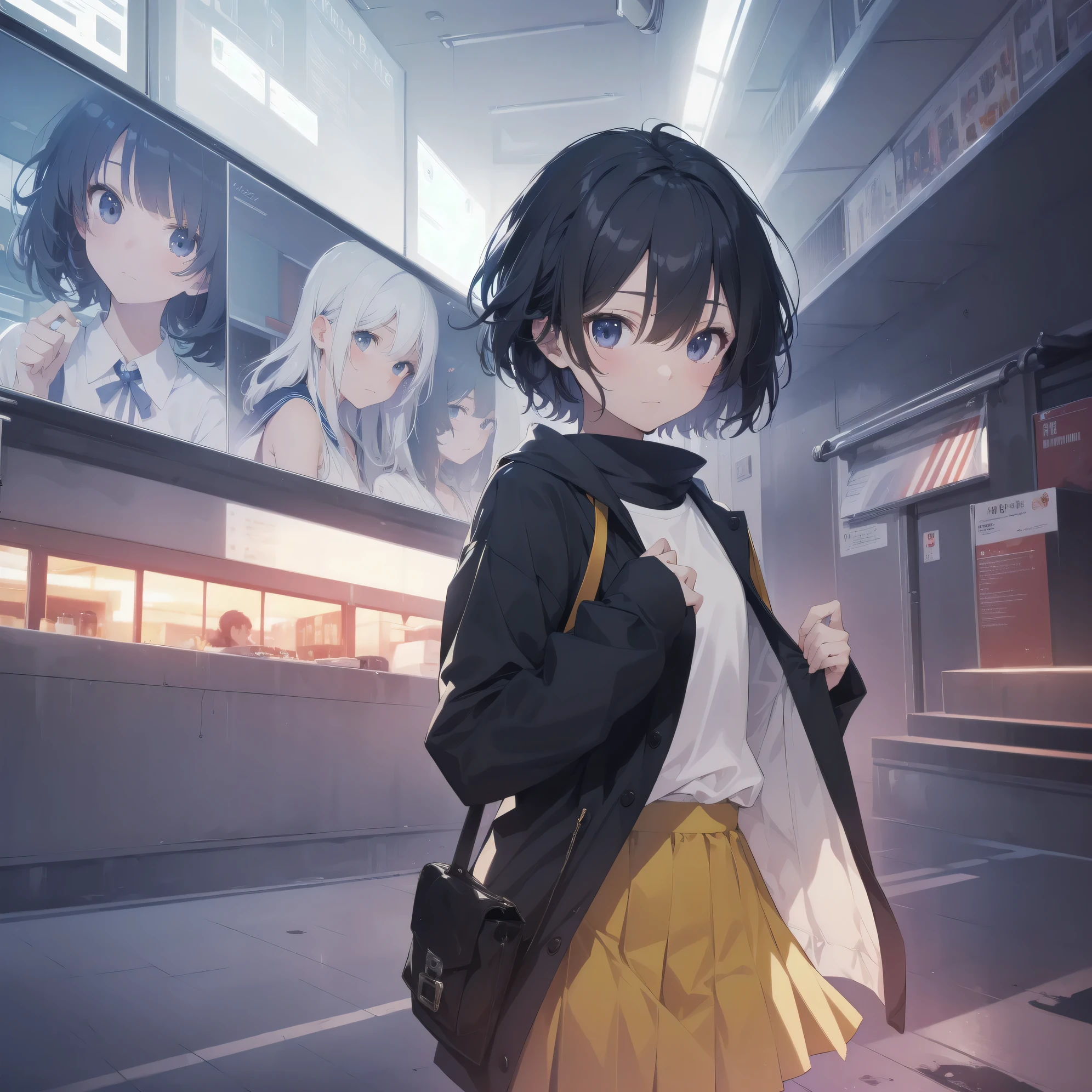 ultra-absurdres-Top quality by artist God, ultra-detailed, high resolution, anime moe artstyle, best anime 8k konachan wallpaper, pixiv contest winner, pool:2810, perfect anatomy,break, 1girl, (Please draw a girl walking sleepily to school alone. )break,(Solo,little female, 13-year-old:1.3),Full limbs, complete fingers,a junior high school student, (very short hair), short cut, flat chest, , small butt, small black eyes, beautiful detailed eyes, well-proportioned iris and pupils, expressive eyes, highres detailed hair, soft expression, salor school_uniform, sailor collar, serahuku, bow, pleated skirt,(Detailed Lighting), (Detailed background), in the School commute route. break,super detailed skin, Best cinematic lighting powered by famous artist, 8k,beauty illustration,photoshop_(medium),very aesthetic,break,((artist:kani biimu )), artist:clamp ,artist:carnelian ,artist:kantoku ,
