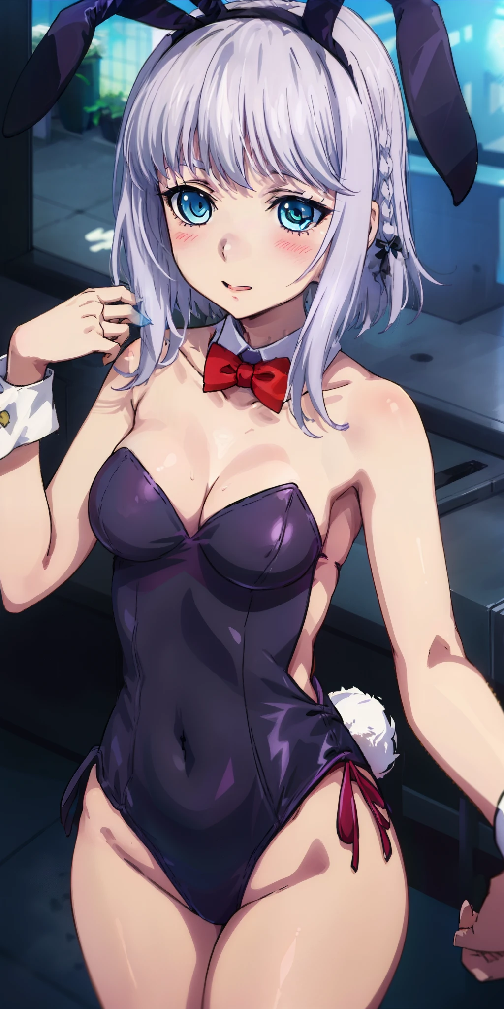 1 girl, kanon kanase, blush, medium breasts, sleeveless,((cowboy_shot, playboy bunny)), 20-year-old, healthy skin.