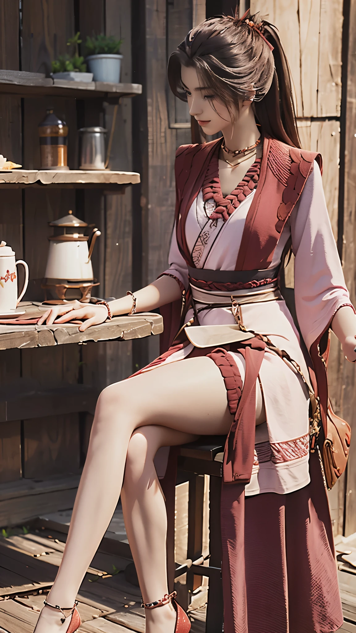 best quality, 1 Girl, Keda, Solitary, Long hair, skirt, Looking at the audience, whole body, sitting,Cross your legs, Eye details, Face details, Body Details, Hair details, Skin details