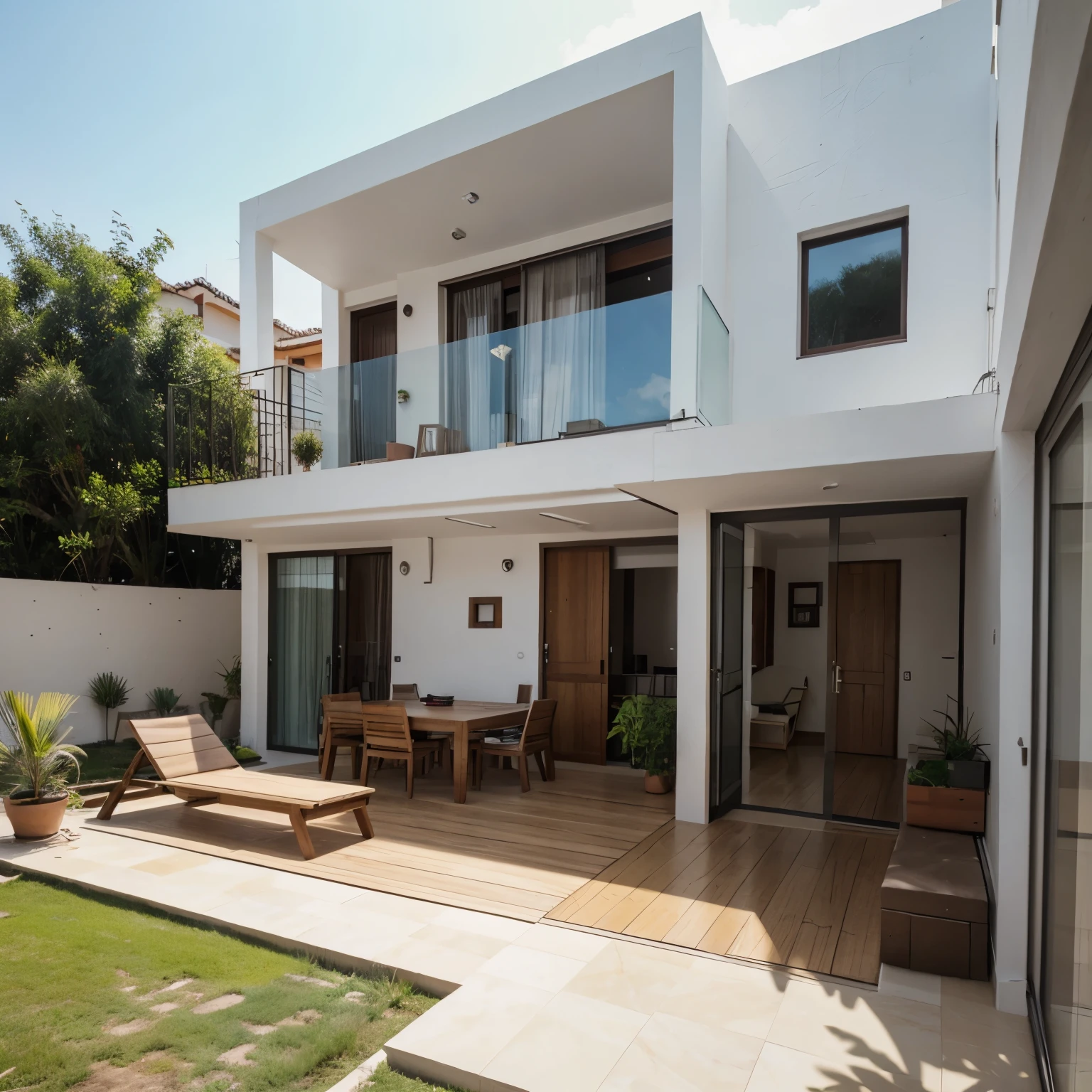 Crea una casa de un segundo piso con terraza