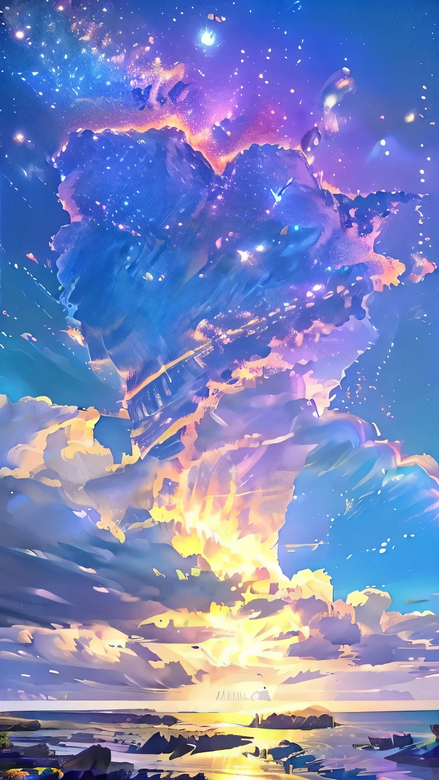 vast landscape photos ,Sea,Beach (Full Moon:1.2), ( meteor:0.9), (nebula:1.3), (masterpiece:1.2), (best quality), 4K, Super detailed, (Dynamic Synthesis:1.4), Very detailed, Colorful Detailed,( Rainbow Colors:1.2), (Luminous lighting, Mood lighting), dream, magic, (Solitary:1.2)