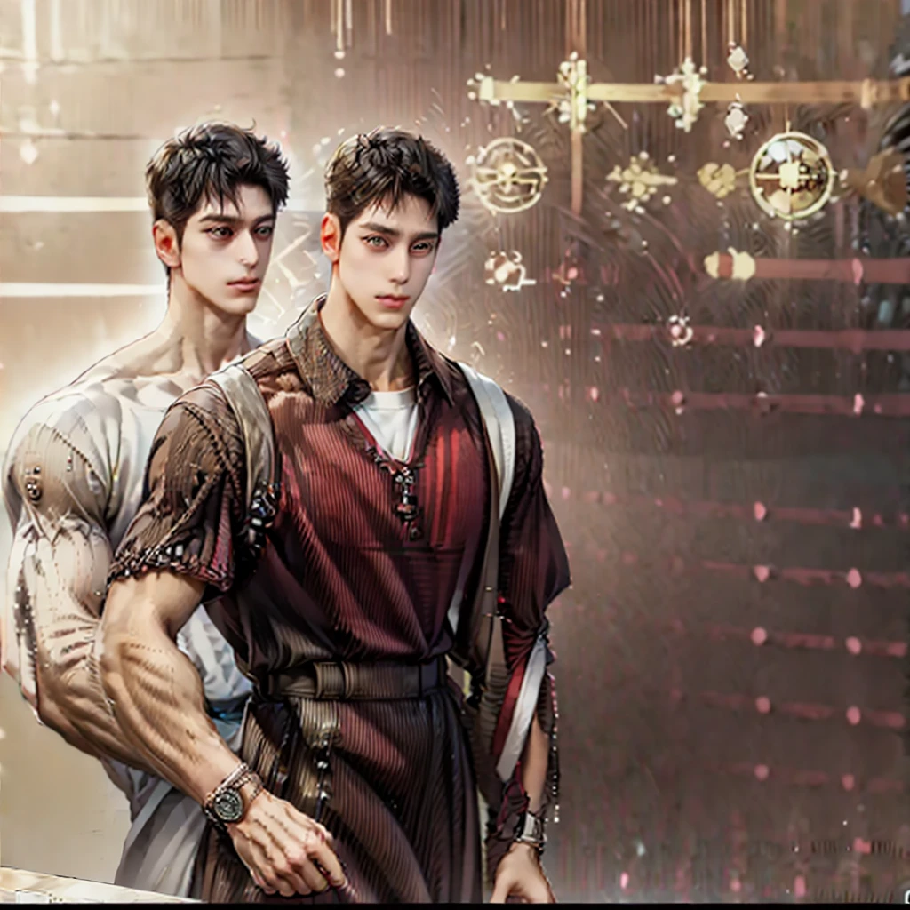 A kinda very 80s vaporwave anime style very appealing looking attractive young handsome goodlooking kinda strong muscular young Korean guy with very model like looks chiseled very sculpted kinda angledsculptures looks appearance with very Hazel or light brown eyes with naturally red brown hair a somewhat retro and kinda very ulzzang-kawaii trendy hipster look and style with a traditional 1970s-1980s Seoul type neighborhood as backdrop"