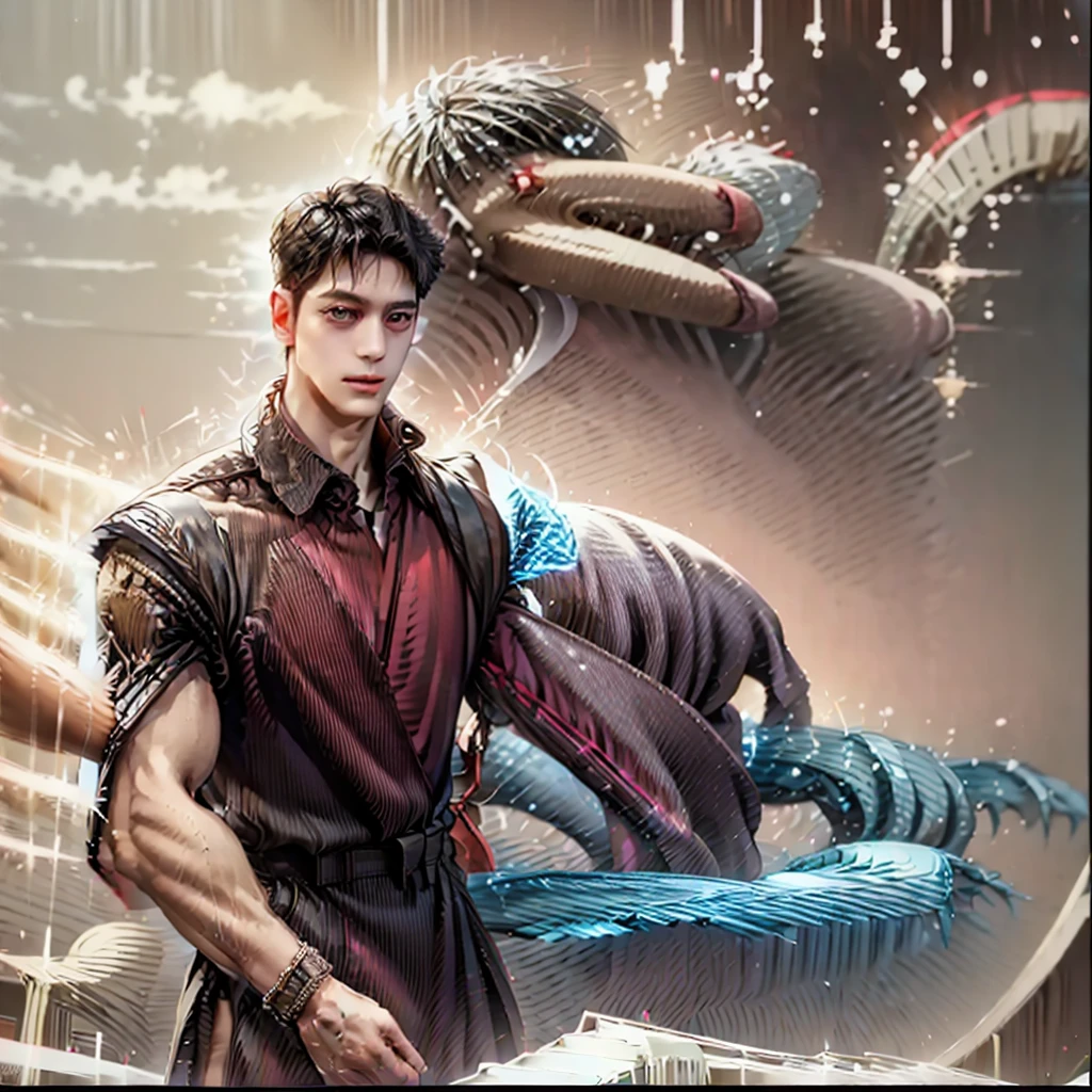 A kinda very 80s vaporwave anime style very appealing looking attractive young handsome goodlooking kinda strong muscular young Korean guy with very model like looks chiseled very sculpted kinda angledsculptures looks appearance with very Hazel or light brown eyes with naturally red brown hair a somewhat retro and kinda very ulzzang-kawaii trendy hipster look and style with a traditional 1970s-1980s Seoul type neighborhood as backdrop"