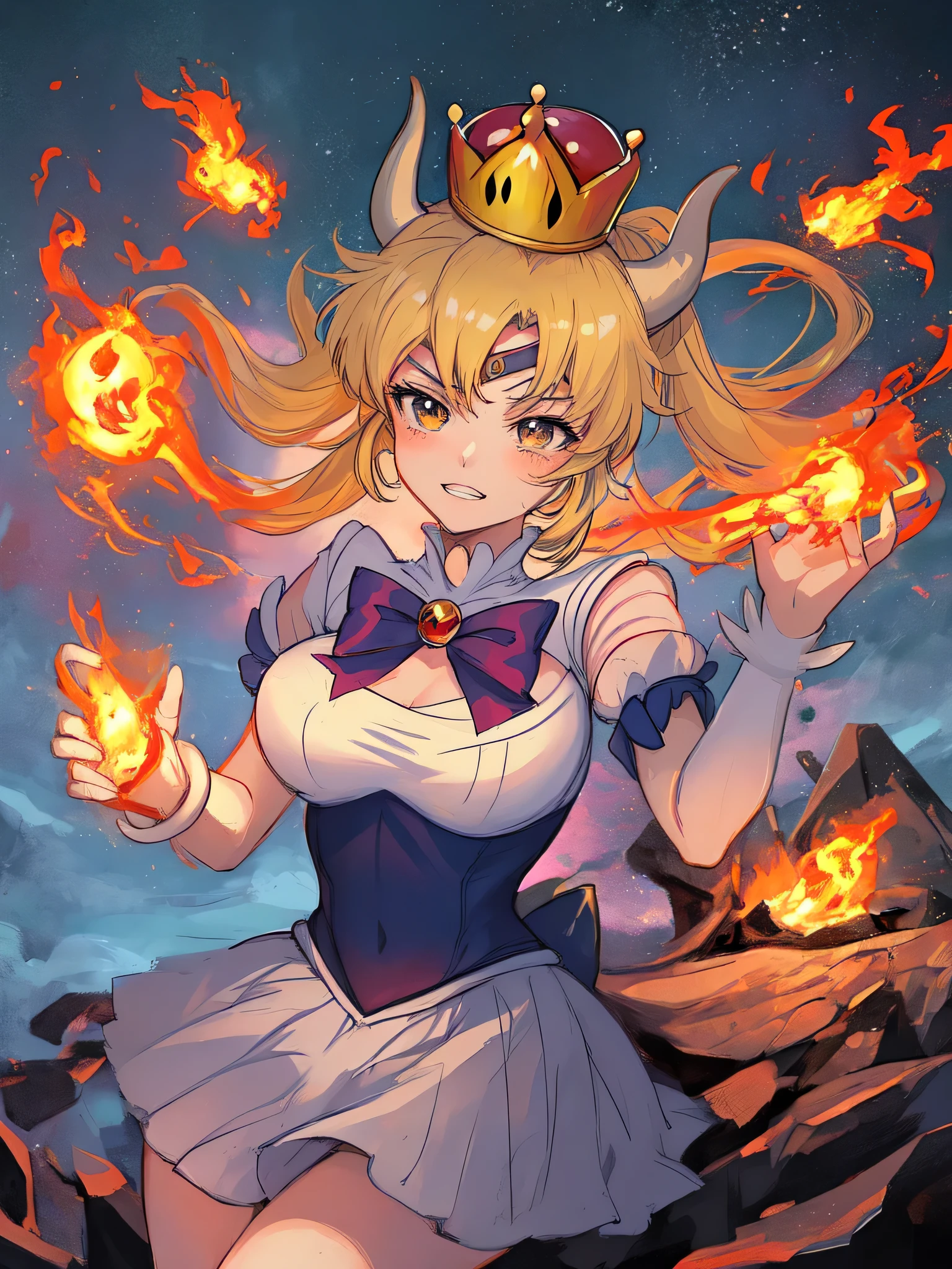 Bowsette sailor moon, lava, fuego, infernal
