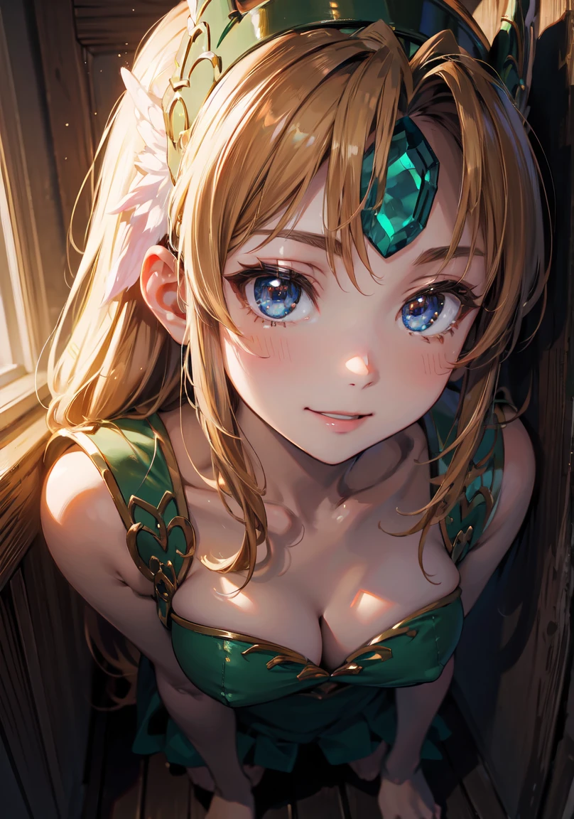 riesz、Profile、Close-up breasts、from above、Desperately peering into a small hole in the wall of a wooden apartment、excited、Hentai face、The corners of the mouth turn up、smile、blush、squat、Transparent and great lighting, ((masterpiece)), highest quality, Beautiful art, Photorealism