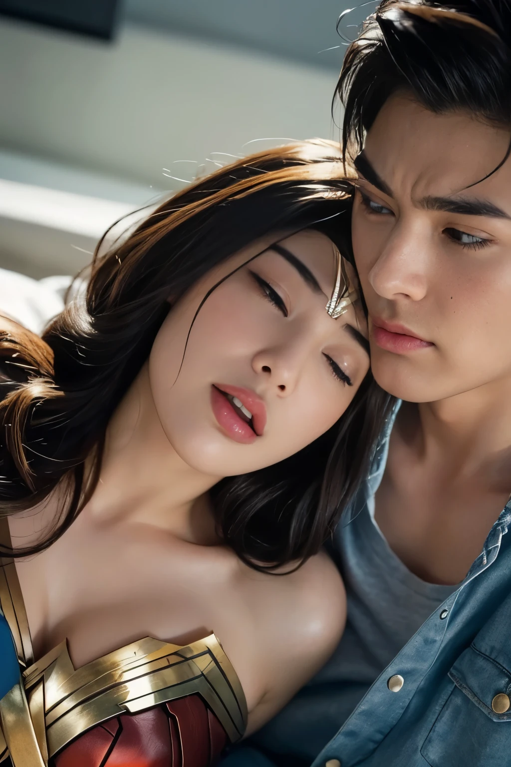 私はWonder Womanです、完璧なWonder Womanの衣装,On all fours,押しDefeated,Defeated,A man mounts me、Hug from the front,お姫様Hugged,Hugged,Being strangled,You can hold it,Leaning on the man,Hugged,Can be lifted,Men lick my face with their tongues,The guys lick my head with their tongues,Men lick my hair with their tongues,My body is licked by men,sleeping face,Close ~ eyes,Open your mouth,Tired face,Face of Suffering,sleeping face,Being slapped in the face,Getting punched in the face,Fighting with men,Fight with the men,Surrounded by men,,Caught between the men,Being held back by men,Entanglement with males, Attacked by men,Brown Hair, masterpiece、beautiful girl、fine 目、puffy eyes、highest quality, 超High resolution, (reality: 1.4), Cinema Lighting,so beautiful、Beautiful Skin、(超reality的な)、(High resolution)、(8k)、(Very detailed)、(beautiful and fine 目)、(Very detailed)、 Detailed face、Diagonal bangle hair、Brown Hair、20-year-old、Wonder Womanのコスプレ,Wonder Woman