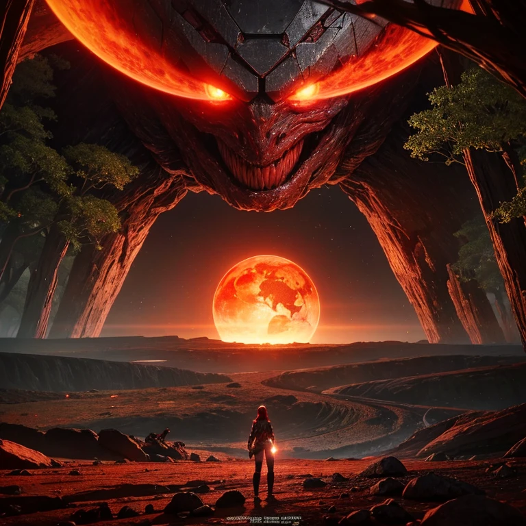 cybernetic earth with a red light inside, mechanized earth crust, the earth sprouts lava, earth's red mantle is visible, hollow earth, vtm, canyons and ridges all across earth, the whole world is on fire ablaze