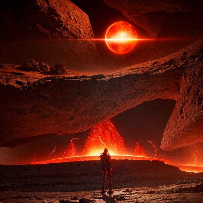 cybernetic earth with a red light inside, mechanized earth crust, the earth sprouts lava, earth's red mantle is visible, hollow earth, vtm, canyons and ridges all across earth, the whole world is on fire ablaze