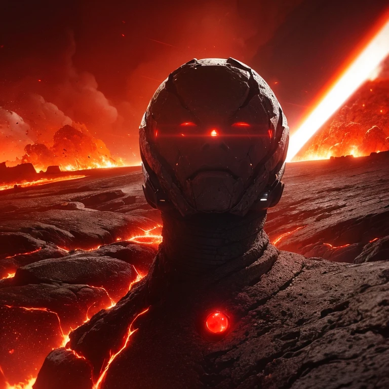 cybernetic earth with a red light inside, mechanized earth crust, the earth sprouts lava, earth's red mantle is visible, hollow earth, vtm, canyons and ridges all across earth, the whole world is on fire ablaze
