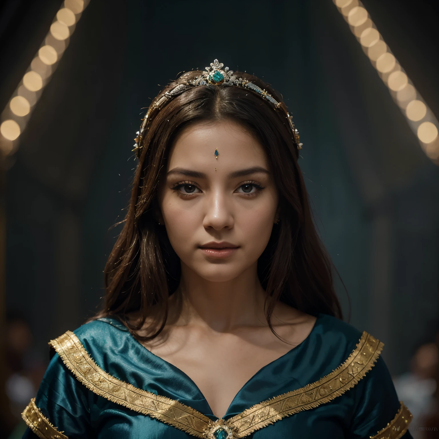 visage de femme superbe, avec un casque en forme de paon'The head