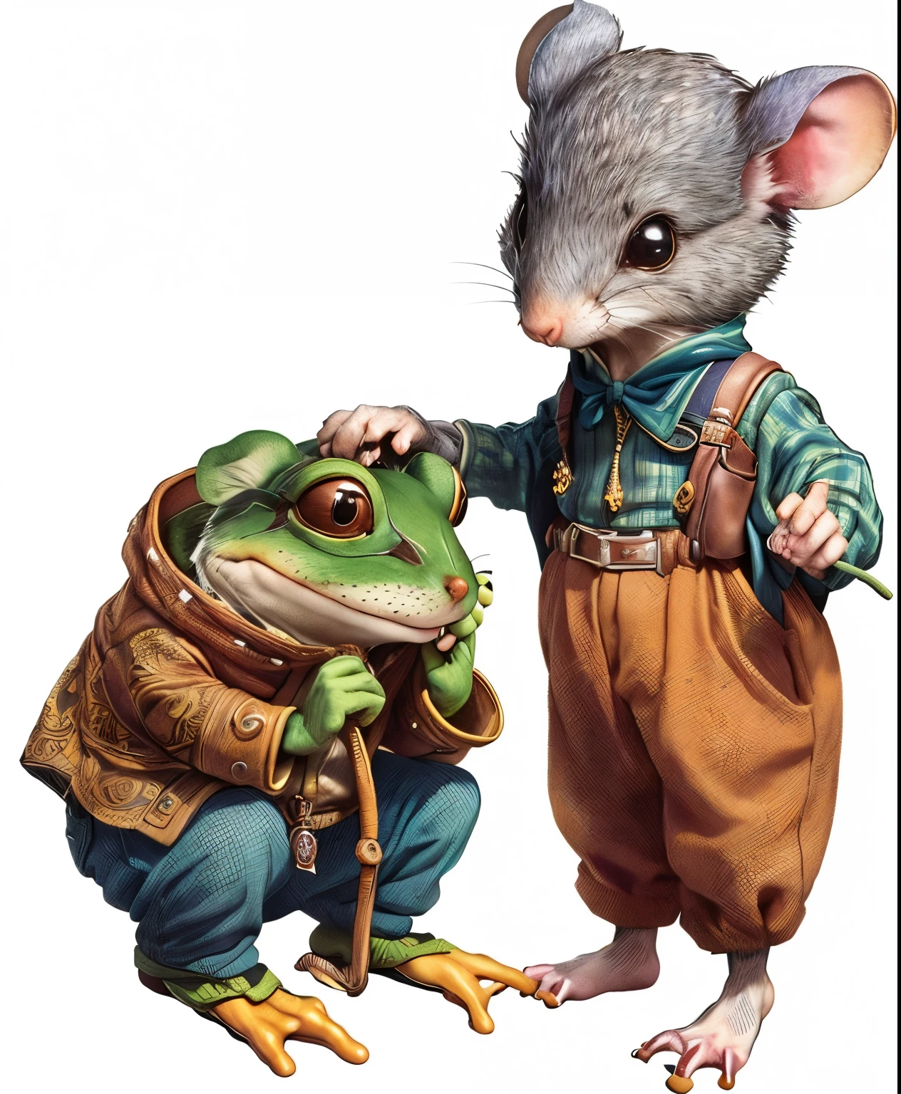 There is a picture of a mouse and a frog wearing a hat, rat tribe, inspired by Ralph Horsley, Anthropomorphic mouse, Todd Shore highly detailed, Full color illustrations, Mouse in clothes, Todd Shore, Anthropomorphic mouse, by Randy Gallegos, Inspired by Ron English, Peter de Serve (Peter de Seve) of inspiration, Anthropomorphic gangster mouse