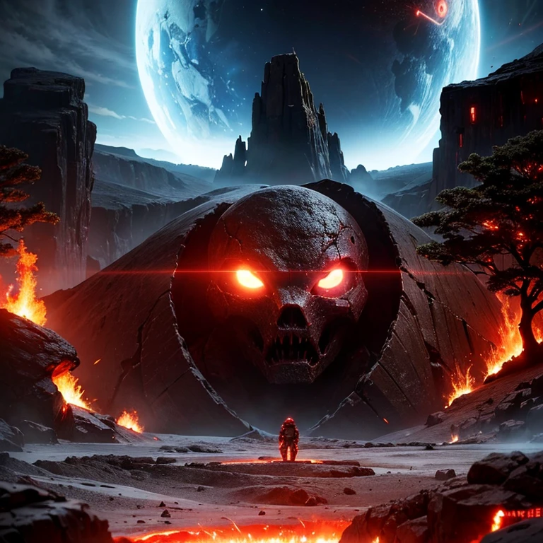 cybernetic earth with a red light inside, mechanized earth crust, the earth sprouts lava, earth's red mantle is visible, hollow earth, vtm, canyons and ridges all across earth, the whole world is on fire ablaze
