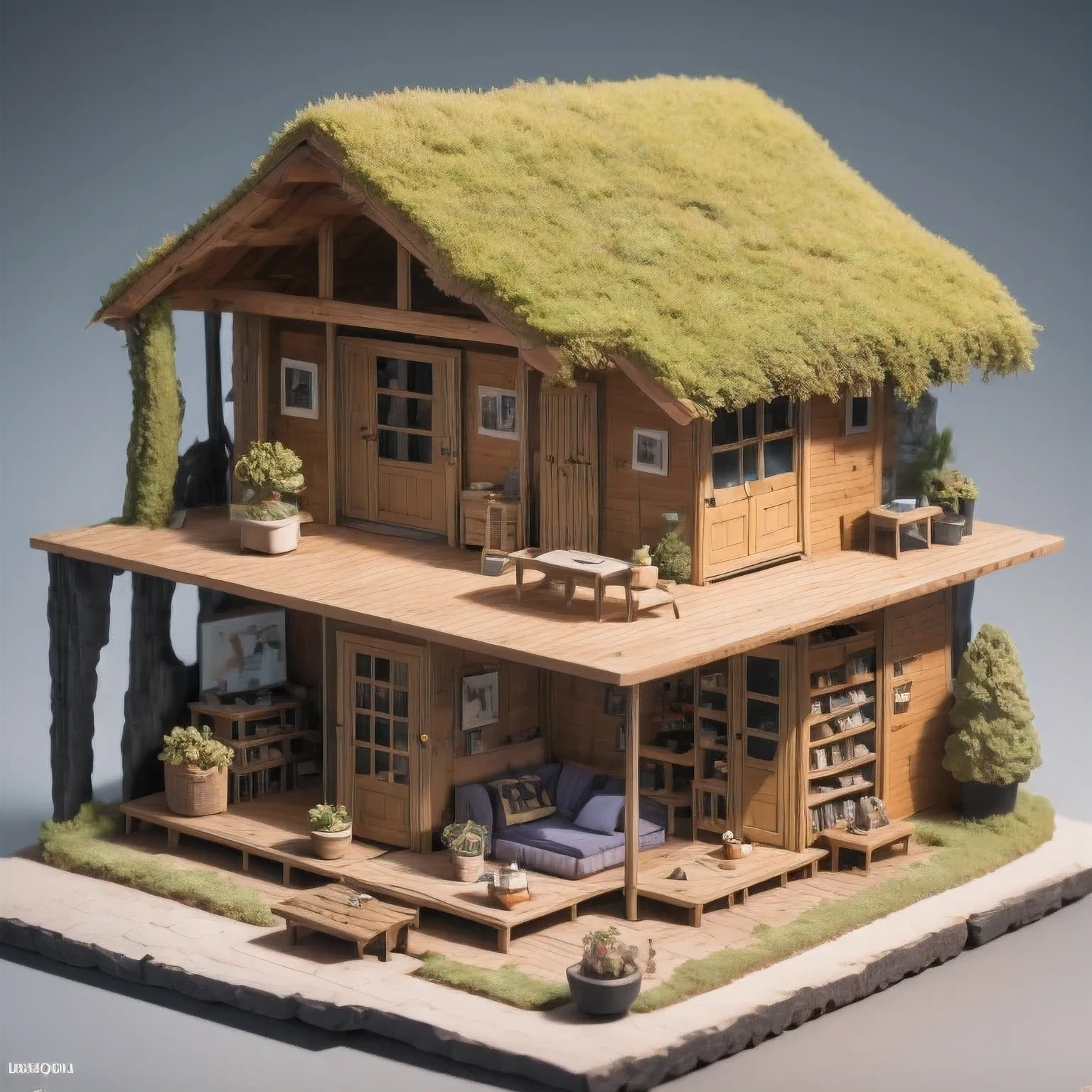 there is a small model of a small house with a roof, diorama model, highly detailed sculpey diorama, surreal sci fi set design, highly detailed diorama, diorama, detailed scene, eeri, miniature model, backside of scenography elements, by Lee Loughridge, by Brigette Barrager, diorama picture, witch hut with a couch and a tv, stylized 3d render, adventure hyper realistic render, daily render, hyper detailed 3 d render, highly detailed diorama, hyper detailed 3d render, extreme render, highly detailed 3 d render, highly detailed 3d render, super detailed render, very detailed render, 3 d videogame render，stylized 3d render, 3 d render stylized, cute 3 d render, hyper detailed 3 d render, hyper detailed 3d render, daily render, stylized as a 3d render, very detailed render, 3 d stylize scene, super detailed render, fully detailed render, highly detailed 3d render