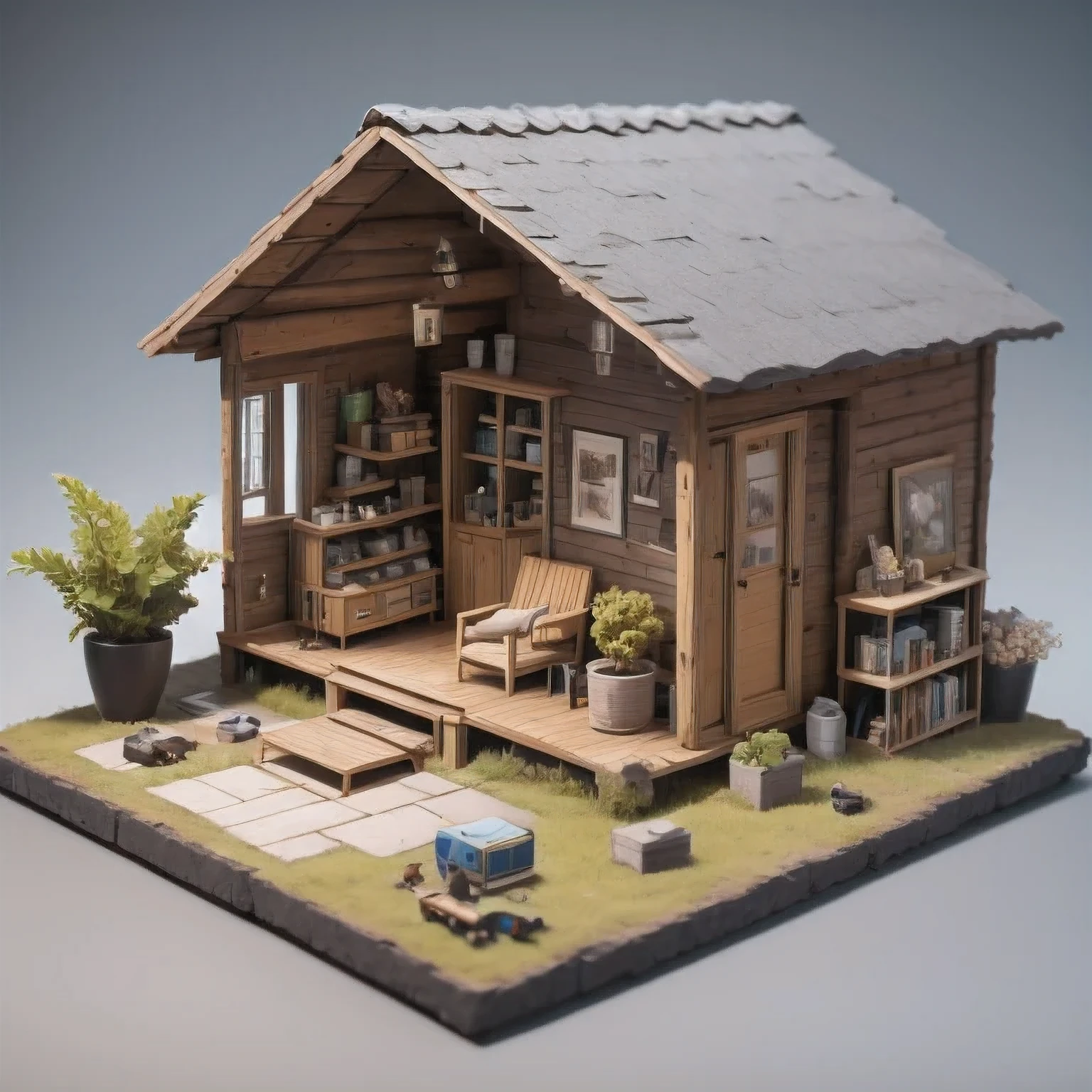 there is a small model of a small house with a roof, diorama model, highly detailed sculpey diorama, surreal sci fi set design, highly detailed diorama, diorama, detailed scene, eeri, miniature model, backside of scenography elements, by Lee Loughridge, by Brigette Barrager, diorama picture, witch hut with a couch and a tv, stylized 3d render, adventure hyper realistic render, daily render, hyper detailed 3 d render, highly detailed diorama, hyper detailed 3d render, extreme render, highly detailed 3 d render, highly detailed 3d render, super detailed render, very detailed render, 3 d videogame render,stylized 3d render, 3 d render stylized, cute 3 d render, hyper detailed 3 d render, hyper detailed 3d render, daily render, stylized as a 3d render, very detailed render, 3 d stylize scene, super detailed render, fully detailed render, highly detailed 3d render