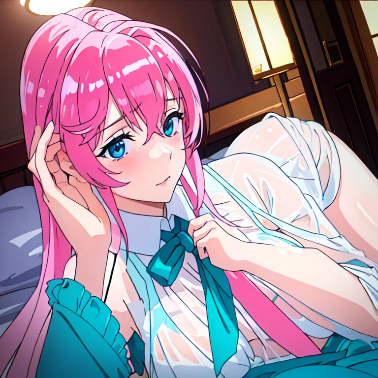 ((Top Quality、16K、masterpiece:1.3))、a tall and beautiful woman、Perfect Figure:1.4、(dream aesthetic) Slim Abs, young natural girl (otome dori) solo, long voluminous pale-pink hair 、messy hairstyle (with hair bangs), turquoise-blue eyes, pale-white skin (highlighted, realistic shading)、huge bust、Highly detailed facial and skin texture、(A detailed eye, Symmetry Eyes, Clear realistic eyes, Double eyelidd、Cold-stricken face、Symmetrical face), very realistic skin, goth makeup, Royal sisters full of fans、The Telegraph Esbian、peach buttocks, white shirt (wet), jeans skirt, black tights, cleavage, squart、(Raw foto:1.2)、((Photorealcitic:1.4))Top Quality、masterpiece、Real Photography、very delicate and beautiful.、super detailed CG、Unity、8K photo wallpaper、delicate detail、best qualtiy、Highly detailed CG unity 16k wallpaper、absurderes、Incredibly Absurd、huge file size、extremely highly detailed、Hight Resolution、ighly Details、Beautiful detail girl、extremely beautiful eyes and face, cute eyes look、Facial light、cinematic lightings, 1girll、see -through, inside house (bedroom) 、ulzzang-6500、The Telegraph Esbian, different poses at different angles,