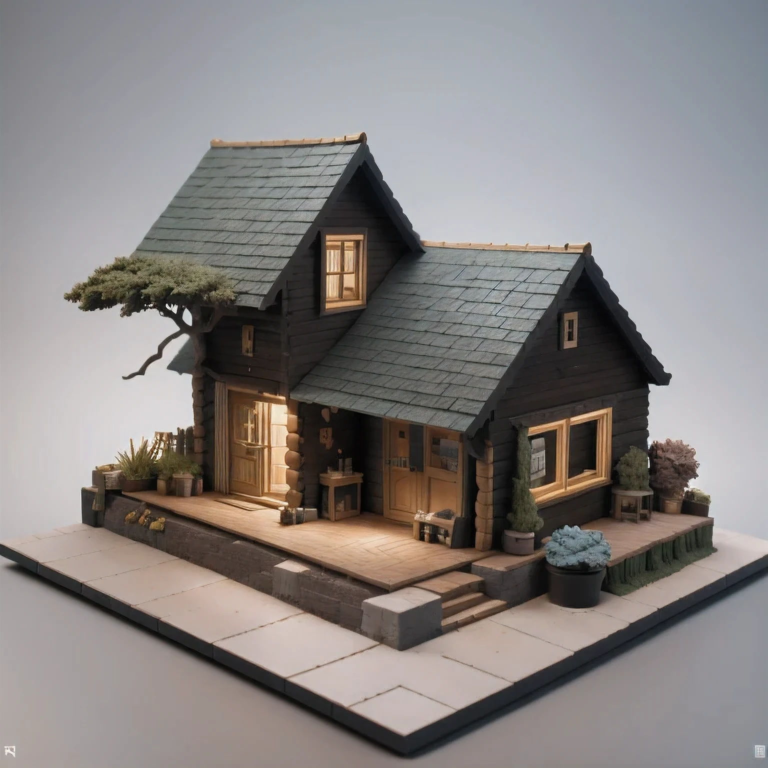 there is a small model of a small house with a roof, diorama model, highly detailed sculpey diorama, surreal sci fi set design, highly detailed diorama, diorama, detailed scene, eeri, miniature model, backside of scenography elements, by Lee Loughridge, by Brigette Barrager, diorama picture, witch hut with a couch and a tv, stylized 3d render, adventure hyper realistic render, daily render, hyper detailed 3 d render, highly detailed diorama, hyper detailed 3d render, extreme render, highly detailed 3 d render, highly detailed 3d render, super detailed render, very detailed render, 3 d videogame render，stylized 3d render, 3 d render stylized, cute 3 d render, hyper detailed 3 d render, hyper detailed 3d render, daily render, stylized as a 3d render, very detailed render, 3 d stylize scene, super detailed render, fully detailed render, highly detailed 3d render