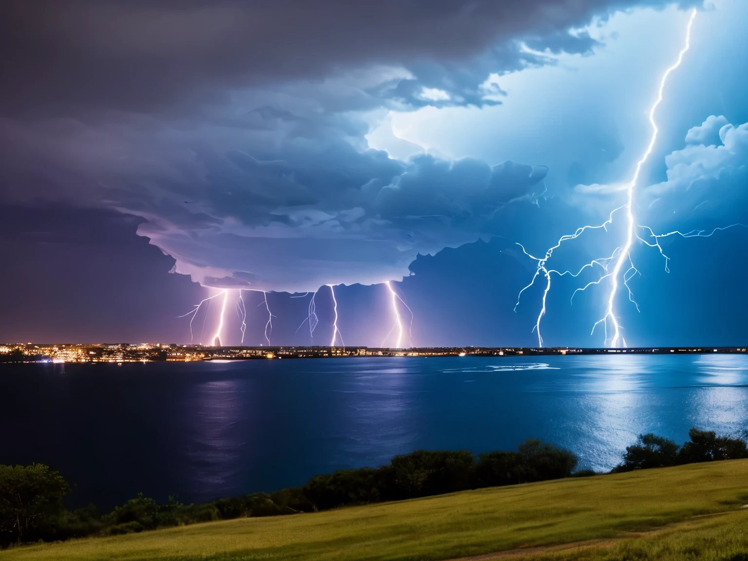 a close up of a lightning bolt hitting a cloud over a body of water, dark storms with lightning, night sea storm, stormy weather with lightning, lighning storm, storm at night, dark clouds and lightning, storm at sea, magic storm and thunder clouds, lightning storm, cyan lightning, ominous nighttime storm, thunder storm, storm on horizon