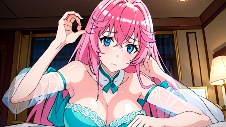 ((Top Quality、16K、masterpiece:1.3))、a tall and beautiful woman、Perfect Figure:1.4、(dream aesthetic) Slim Abs, young natural girl (otome dori) solo, long voluminous pale-pink hair 、messy hairstyle (with hair bangs), turquoise-blue eyes, pale-white skin (highlighted, realistic shading)、huge bust (realistic breasts)、Highly detailed facial and skin texture、(A detailed eye, Symmetry Eyes, Clear realistic eyes, Double eyelidd、Cold-stricken face、Symmetrical face), very realistic skin, goth makeup, Royal sisters full of fans、The Telegraph Esbian、peach buttocks, red bra, white panties, black tights, cleavage, squart、(Raw foto:1.2)、((Photorealcitic:1.4))Top Quality、masterpiece、Real Photography、very delicate and beautiful.、super detailed CG、Unity、8K photo wallpaper、delicate detail、best qualtiy、Highly detailed CG unity 16k wallpaper、absurderes、Incredibly Absurd、huge file size、extremely highly detailed、Hight Resolution、ighly Details、Beautiful detail girl、extremely beautiful eyes and face, cute eyes look、Facial light、cinematic lightings, 1girll、see -through, inside house (bedroom) 、ulzzang-6500、The Telegraph Esbian, different poses at different angles,