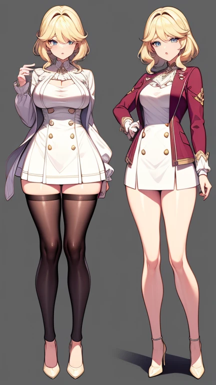 High resolution image, 8k quality, perfectly intricate details, (((perfectly detailed illustration))), 3D anime style, facing the viewer, front view, side view, back view, (((*attention*))), ( ((same character))), (((same outfit))), Character design sheet. Upskirt.1 girl, solo, most beautiful girl oft he world, (((mature woman))), (((full body))). medium hair, blonde hair, medium breasts. (((perfect and detailed face))), (((very exaggerated puffy cheeks))), (((very exaggerated pout))), mouth, full lips, closed mouth, blush. Perfectly detailed eyes, crying, almond eyes, aquamarine eyes, tears. dress, white and green dress, skirt lifth. pink jacket, open jacket, puff sleeves, long sleeves, hood. standing, legs apart, wide thighs, medium hips. White pantyhose, white micro panties, black heels.