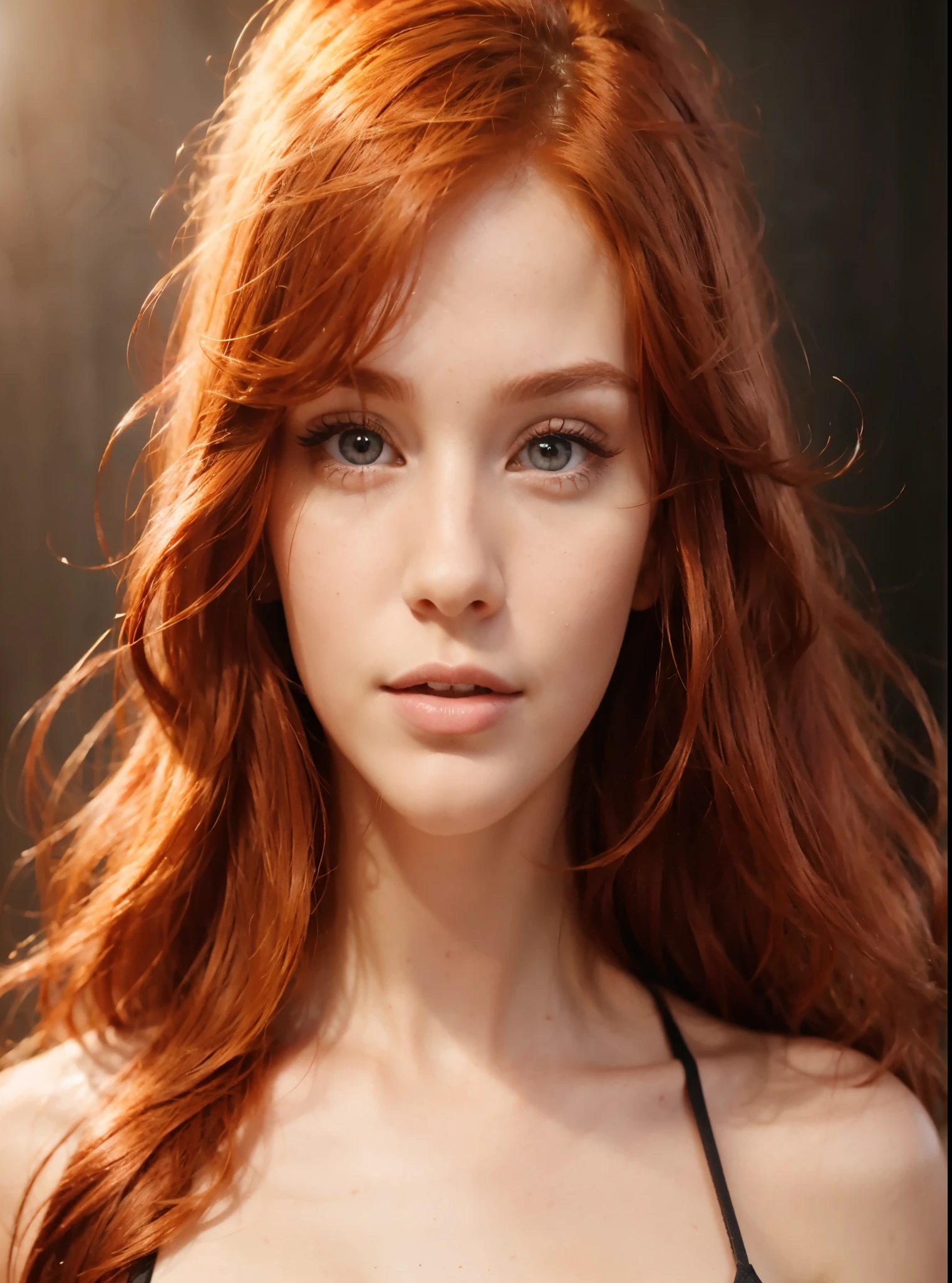 Realistic facial features of a 22 year old redhead woman..