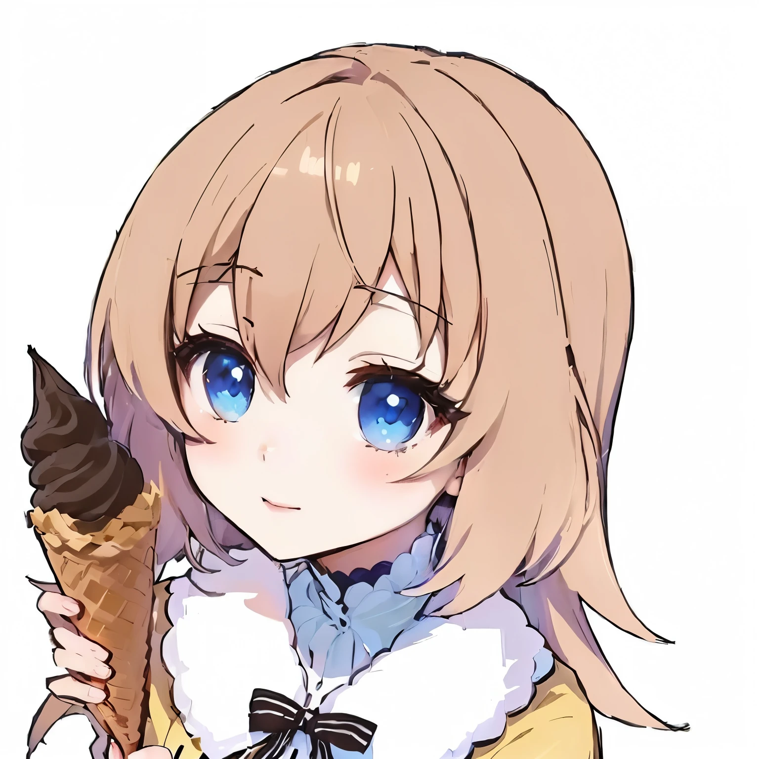 anime girl with ice cream cone, sayori, shirabii, shikamimi, , artoria pendragon, [[[[grinning evily]]]], anime moe artstyle, anime girl named lucy, visual novel sprite, , crisp clear rpg portrait, anime visual of a cute girl, rei hiroe