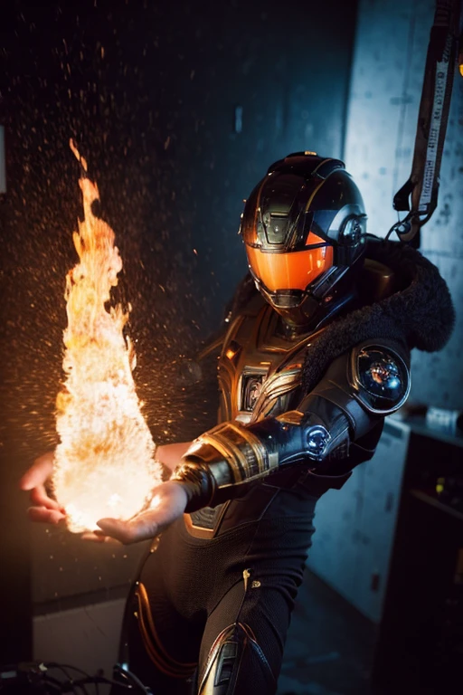 cinematic film still professional 3d model anime artwork concept art a masterpiece oil painting, comic comic Dreamscape an futuristic pilot suit falling backwards into the cosmos, the space suit looks like something out of a science fiction anime . Surreal, ethereal, dreamy, mysterious, fantasy, highly detailed . highly detailed, psychedelic, vibrant, highly detailed . digital artwork, illustrative, painterly, matte painting, highly detailed, he is panicking, scared . key visual, vibrant, highly detailed . octane render, highly detailed, volumetric, dramatic lighting, glossy, lense flare, shiny surface, reactor core, heavy armor, black and fire orange color scheme, aggressively wolf designed helmet, on cosmic fire . shallow depth of field, vignette, highly detailed, high budget, bokeh, cinemascope, moody, epic, gorgeous, film grain, grainy