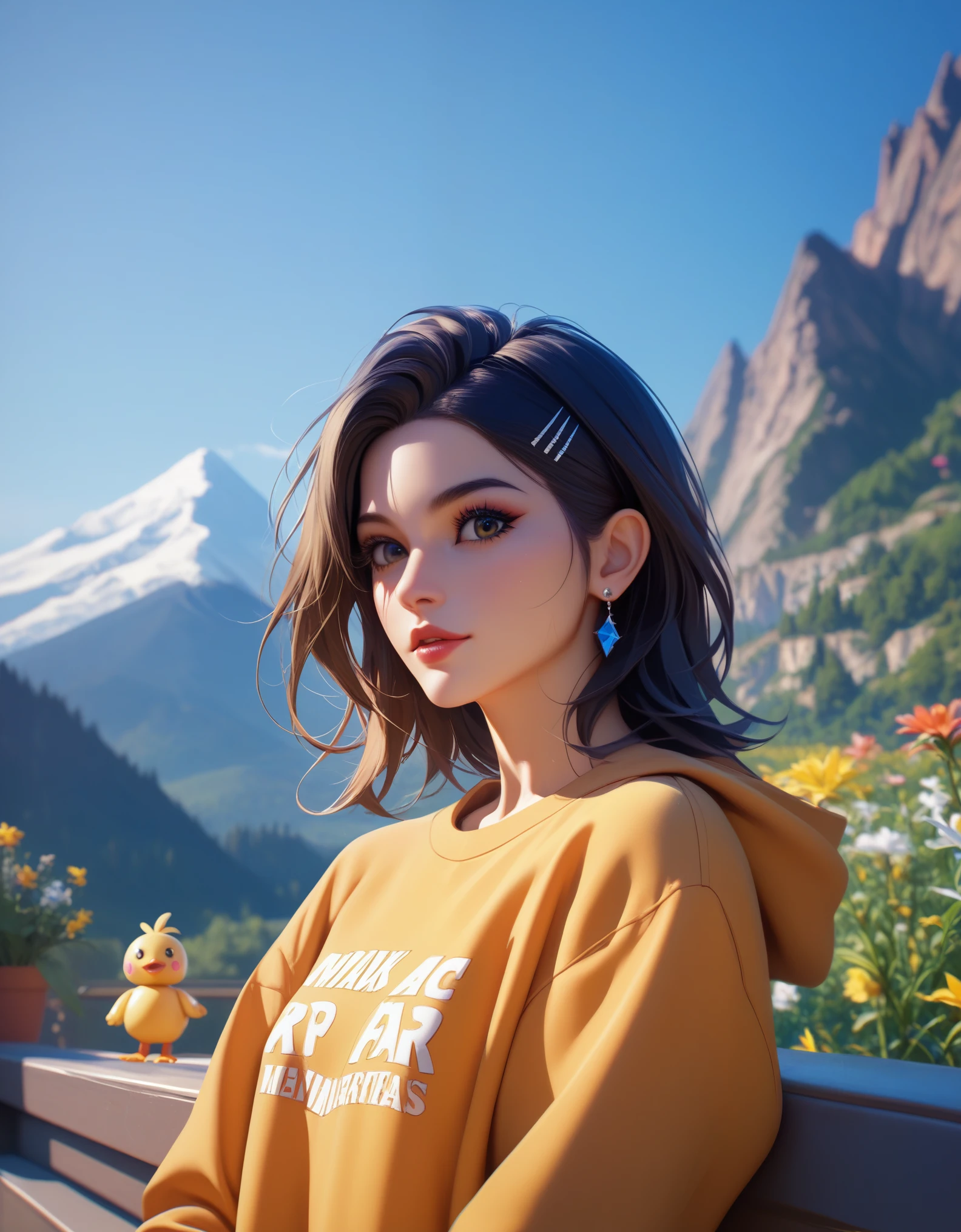 (score_9, score_8_up, score_7_up,highly detailed, max quality, ultrasharp, 8K,absurdres,masterpiece,max quality,high res),source_anime, 1 chica, pelaje azul, pechos medianos, uniforme escolar, retrato,mountains,