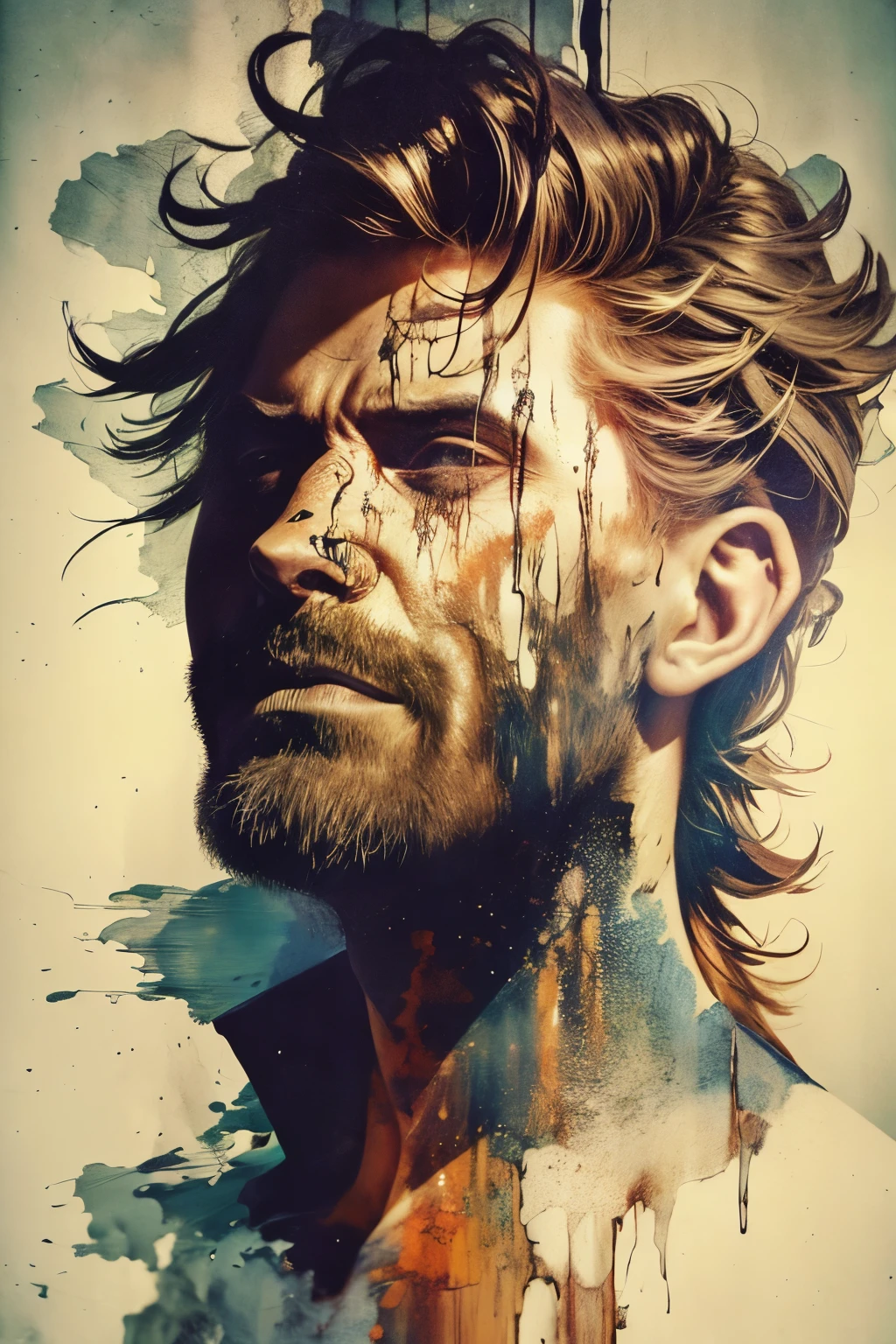 In the realm of digital art, a striking double exposure painting unfolds, bridging the chilling aesthetic of Alberto Seveso, the gritty textures of Simon Bisley, the raw intensity of Francis Bacon, and the dynamic composition of Mike Deodato. This spectacular fusion of styles, titled "The Vanishing Punisher," is the brainchild of acclaimed artist YOW::0,0, with masterful contributions from Ross Trunk in creative conception.
The painting flawlessly embodies the impasto disturbia aesthetic, crafted using a palette knife technique that imbues the image with a dark, visceral energy. The Punisher, a fading silhouette of justice, is