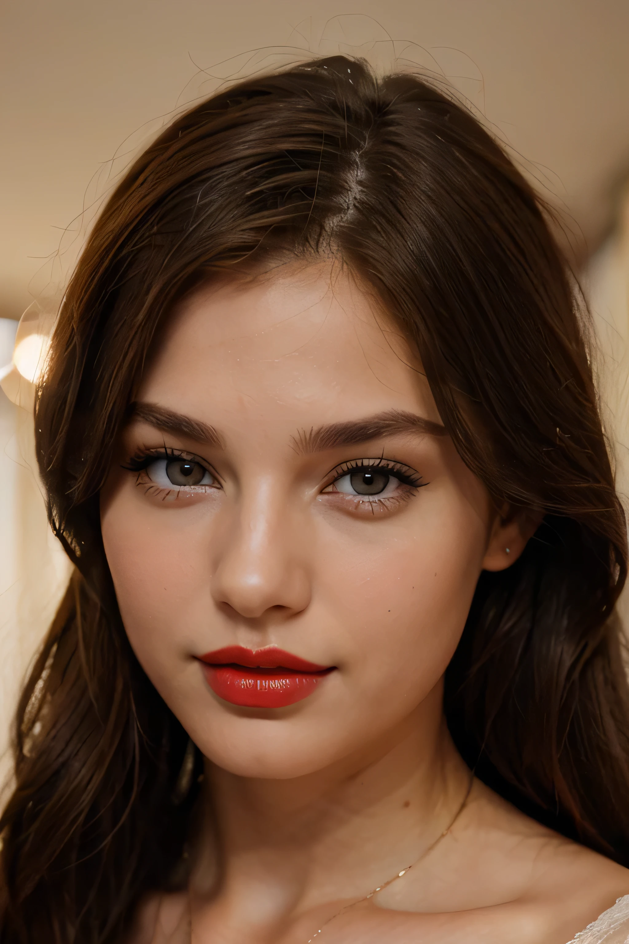Beautiful European Girl Age 25, Red Lips, Beautiful eye, attractive face, brown hair, beautiful nose,