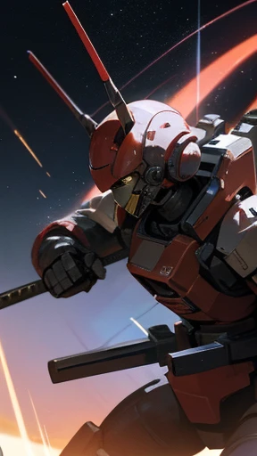 Giant mecha-samurai fighting against aliens in the outer space