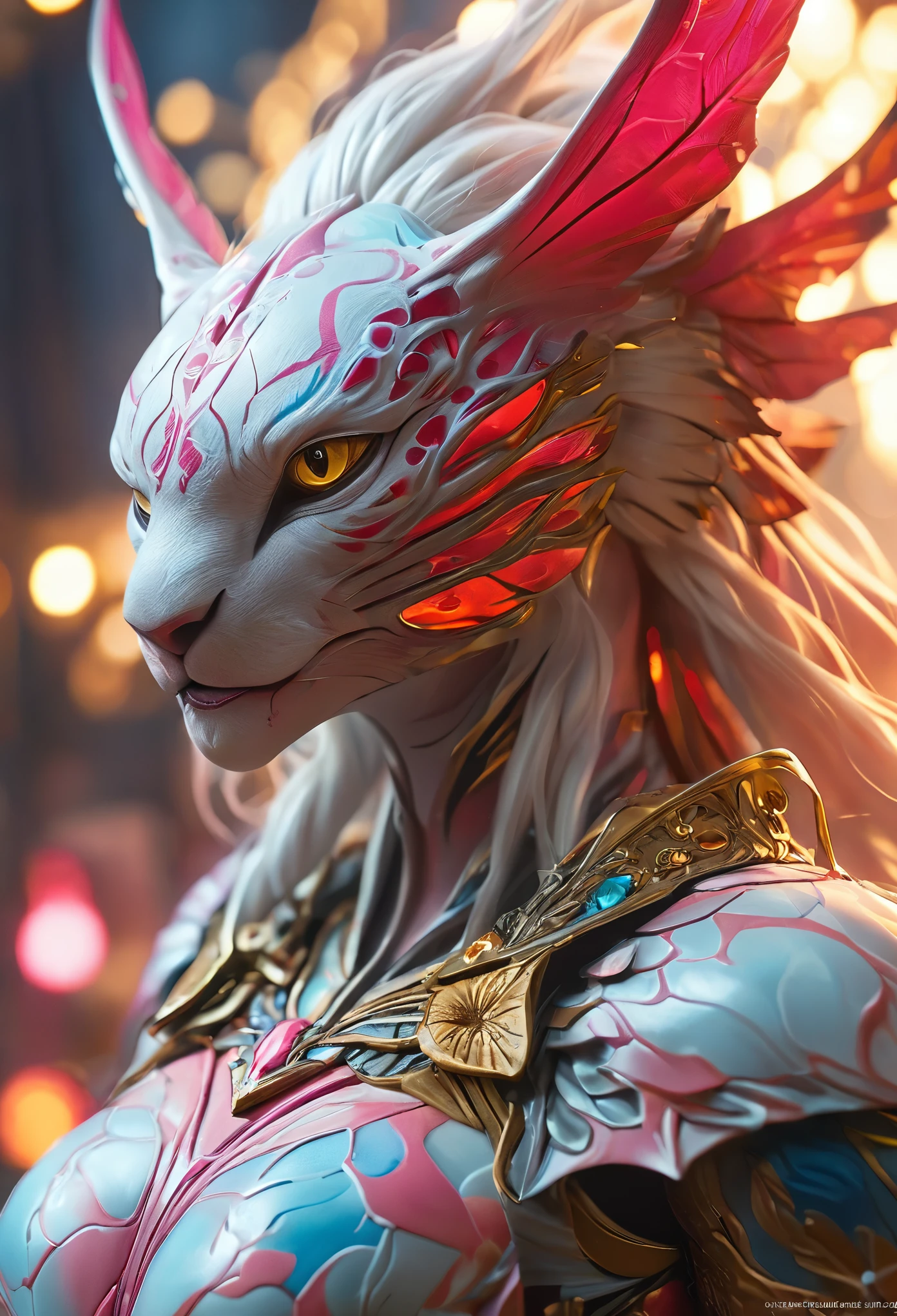 A close up of a cat with a costume on and a headdress - SeaArt AI