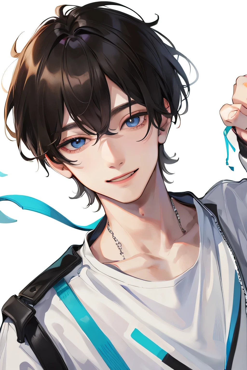 (Top resolution、Distinct_image)top-quality、male focus, solo, 1boy, white background, looking at viewer, view from the front, potrait, day, smiling, perfect eyes, casual clothing, college student,