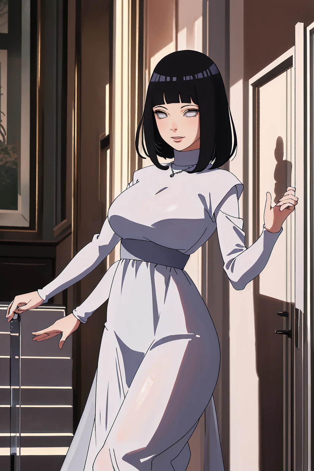 (Masterpiece - Ultra-Detailed, High Resolution) Prepare to be enchanted by a true masterpiece that combines ultra-detailed art with high-resolution rendering. This work shows a mesmerizing woman, with short, light black hair, 1950s style, Hinata (1.3) and captivating dark brown eyes (1.2), New York illustration style, wearing red lipstick, emanating an aura of elegance and mystery. Wearing classic 1950s clothing. sexy. Intricate details and realistic textures invite you to explore every aspect of this enchanting composition. Transparent white dress. Dancing lithly, dynamic poses, mouth closed. Different posture. . Get ready to dive into a world where beauty and craftsmanship merge perfectly.