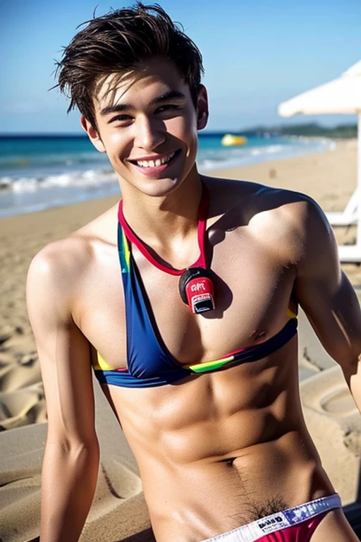 male　Age 25 Lifesaver swimwear smiling