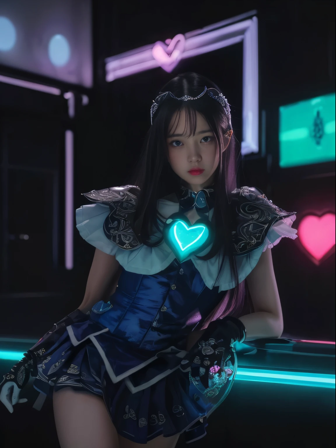 ((best quality)), ((official art)), ((masterpiece)), textile shading, ((ultra-detailed)),  solo, full color, (1girl, solo,   bssmsuperoutfit, circlet, white leotard,,blue sailor collar, sleeveless, heart brooch, miniskirt, white gloves,   hairstyle, hairlength ,  detailed face, (full body:1.1)), (in nature)