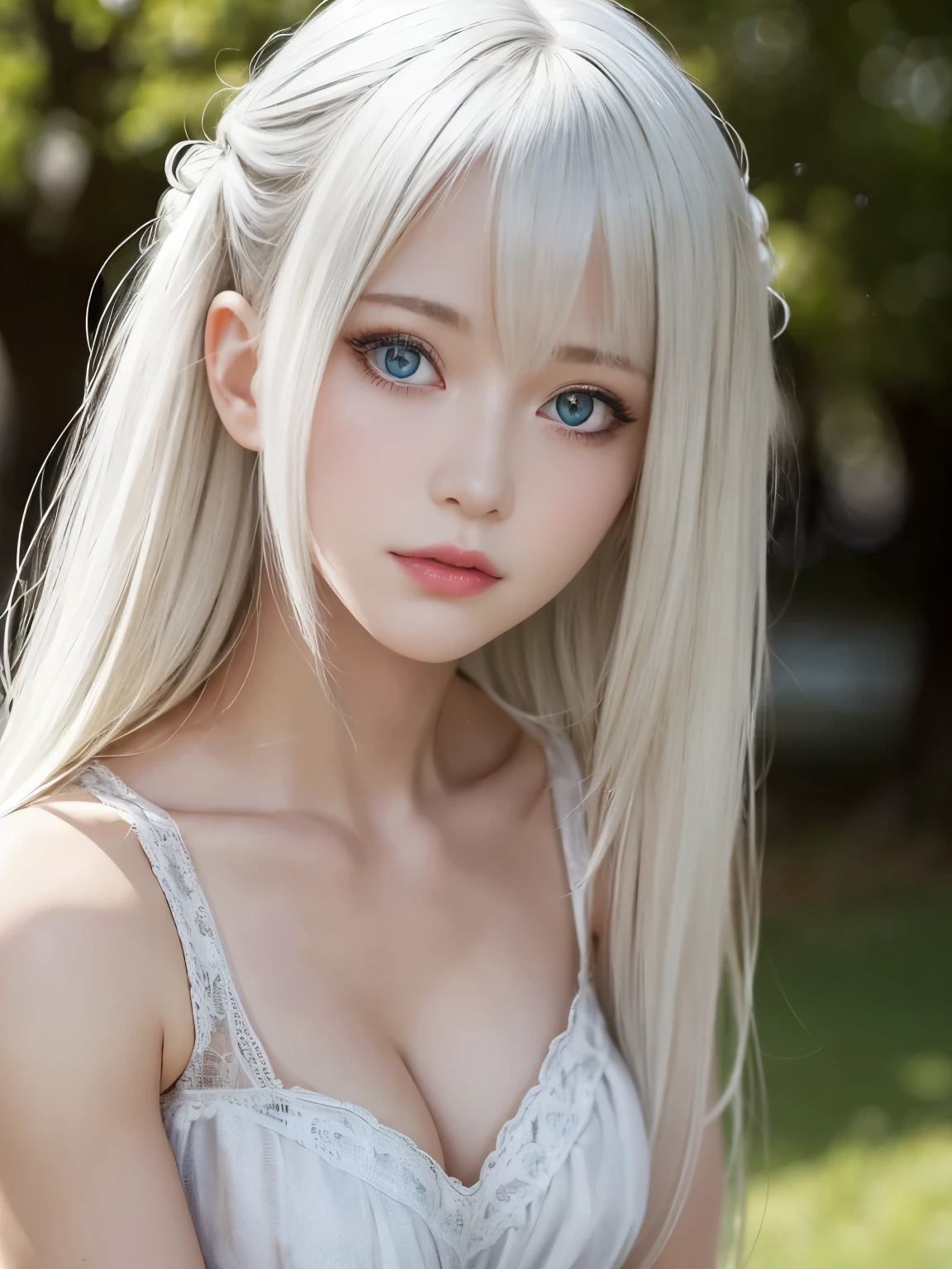 masterpiece, highest quality, Realistic:1.5, 8k Raw Photo:1.5, Very detailed, Physically Based Rendering, Lightning in the movie, Intricate details, High resolution, Official Art, Beautifully detailed face and eyes, High resolutionの生写真:1.5, 8k, Eye highlights, Depth of written boundary, (Enchanted eyes:1.57), Sharp focus on the eyes, Side Shot, Bokeh, alone, One girl, Platinum Silky Hair,Shiny long white hair, (Sparkling Eyes), Beautiful Landscape, night and day, Upper Body, (turn around),( Uplifting), View your viewers, close
