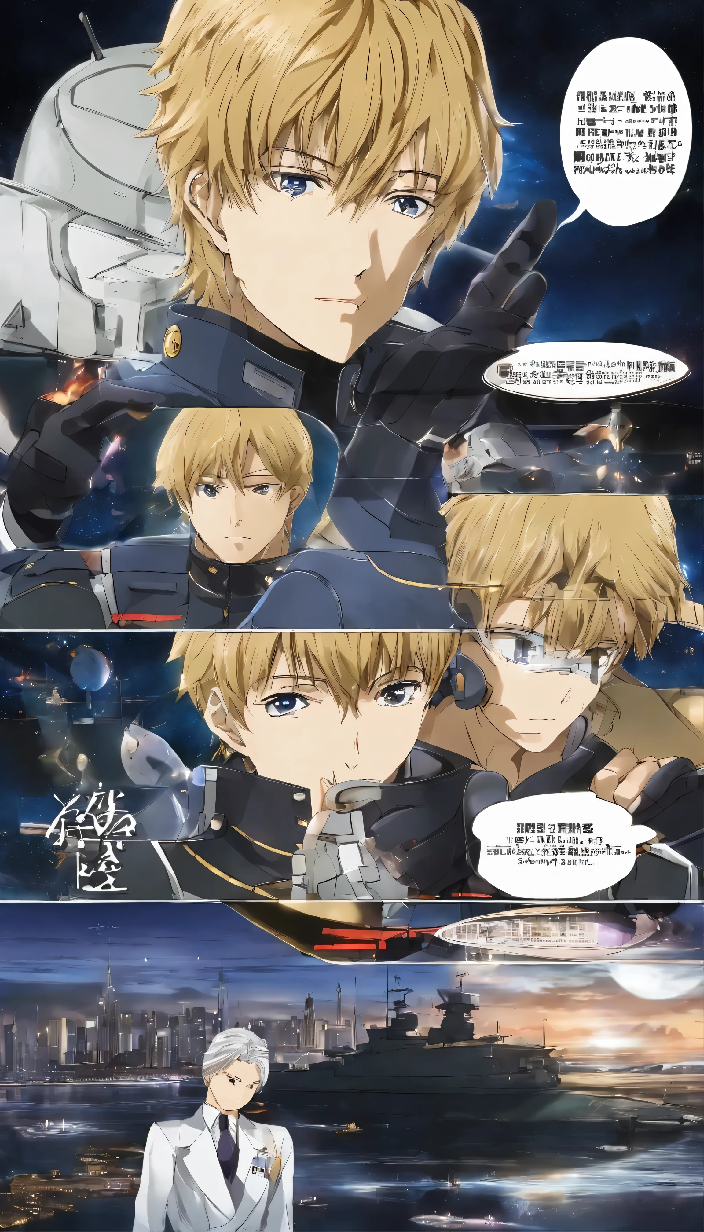 With ultra-high definition images、A fascinating scene like a movie unfolds.。The charismatic protagonist of the Legend of the Galactic Heroes、Field Marshal Reinhard Lohengramm、Accompanied by his trusted friend, Count Kirchheis,、Immersed in strategic planning on the bridge of a battleship。Intricate facial details、Deep wrinkles indicating intelligence、A three-dimensional face、The photo highlights their stern expressions as they study the map spread out on the table.。The room is dimly lit、Dramatic shadows fall on their faces、The soft glow of strategically placed spotlights gives them perfect lighting.,Faithfully reproduced from the anime version