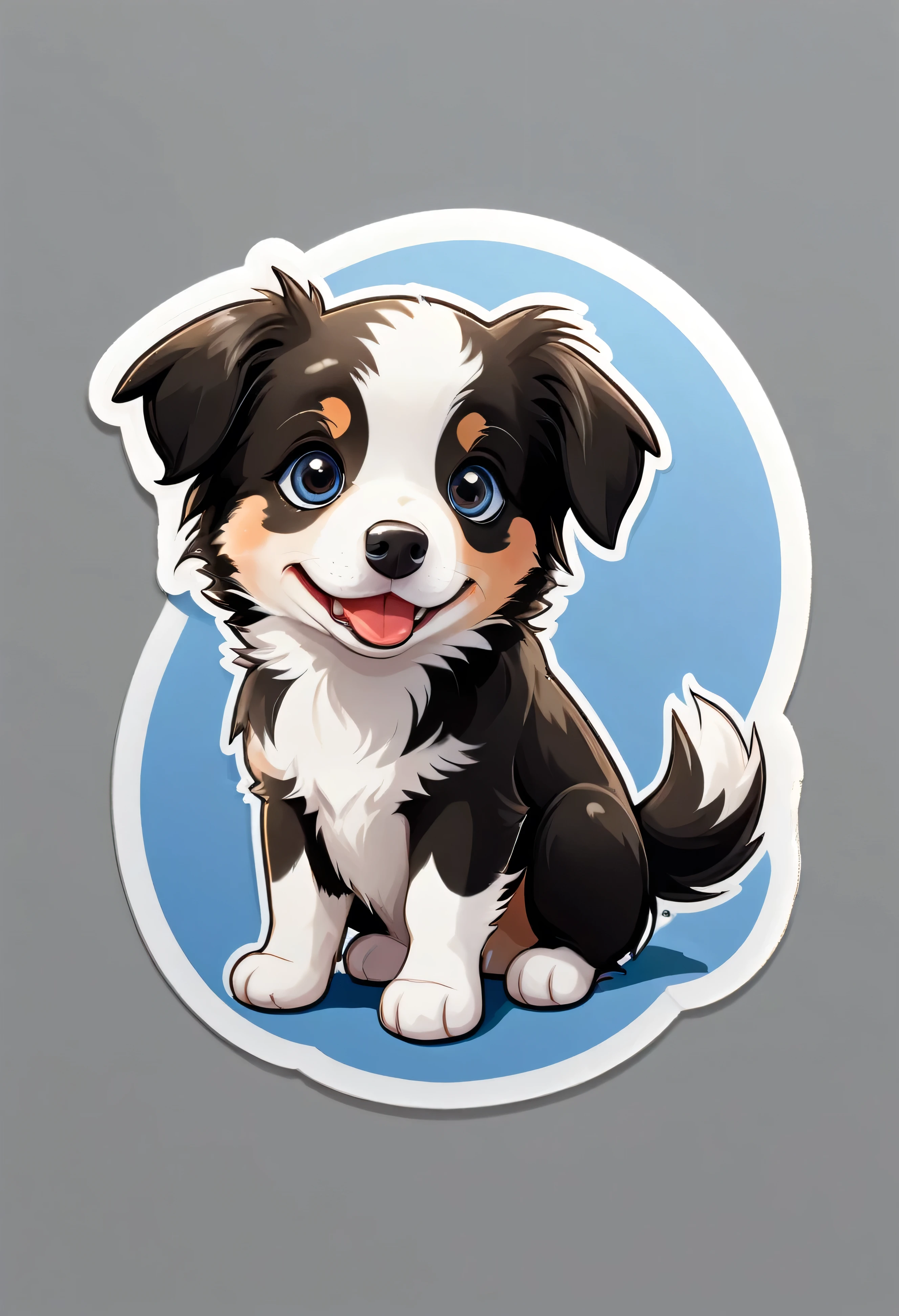 1 sticker, puppy, Border Collie, Round eyes, Cute eyes, Cute gestures, Cute expression, Simple Background