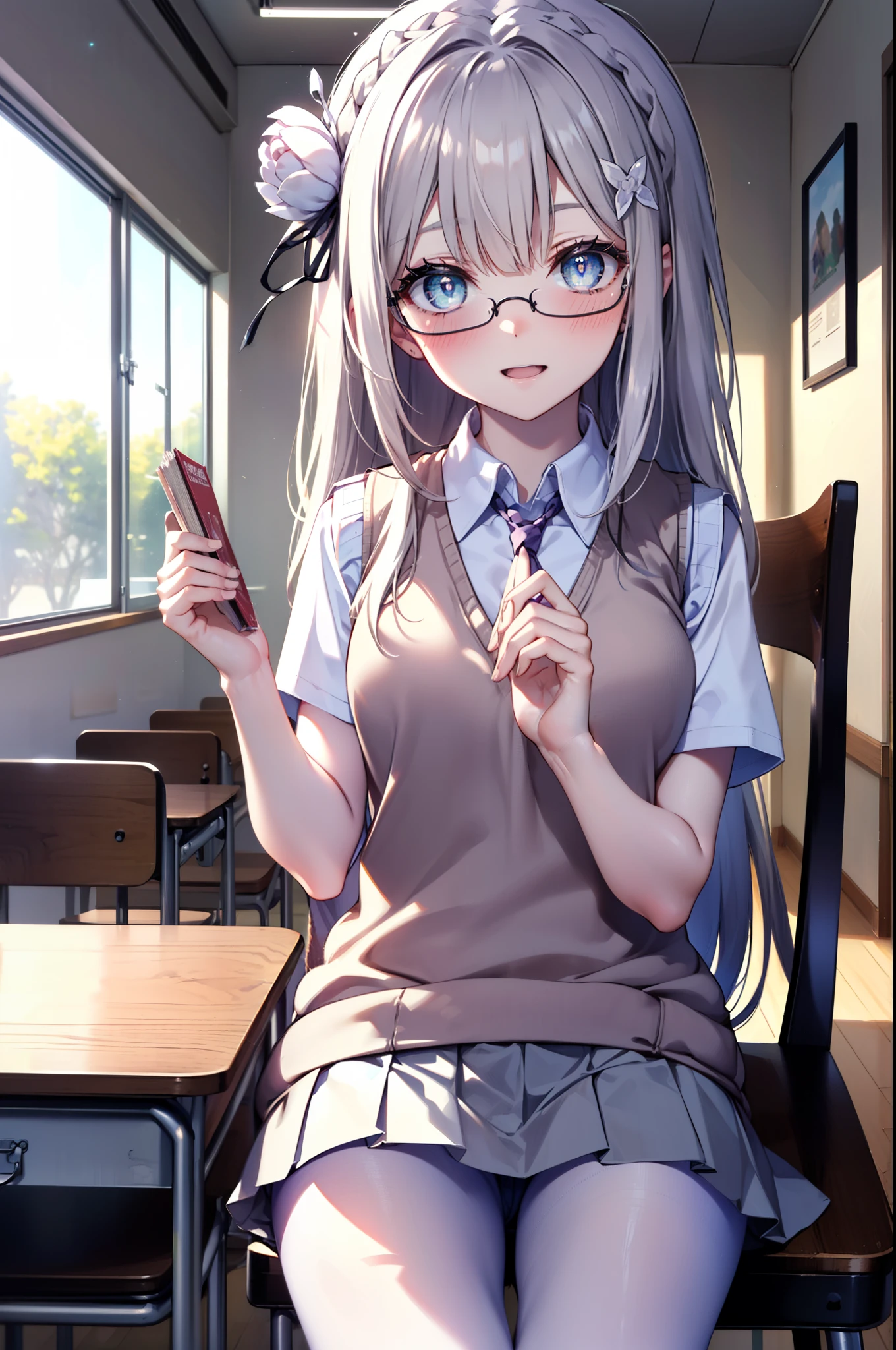 best quality, ultra detailed, absurdres, HDR, 1 loli、♡、surprised smile、In town、slender body、Pose with sitting、petite