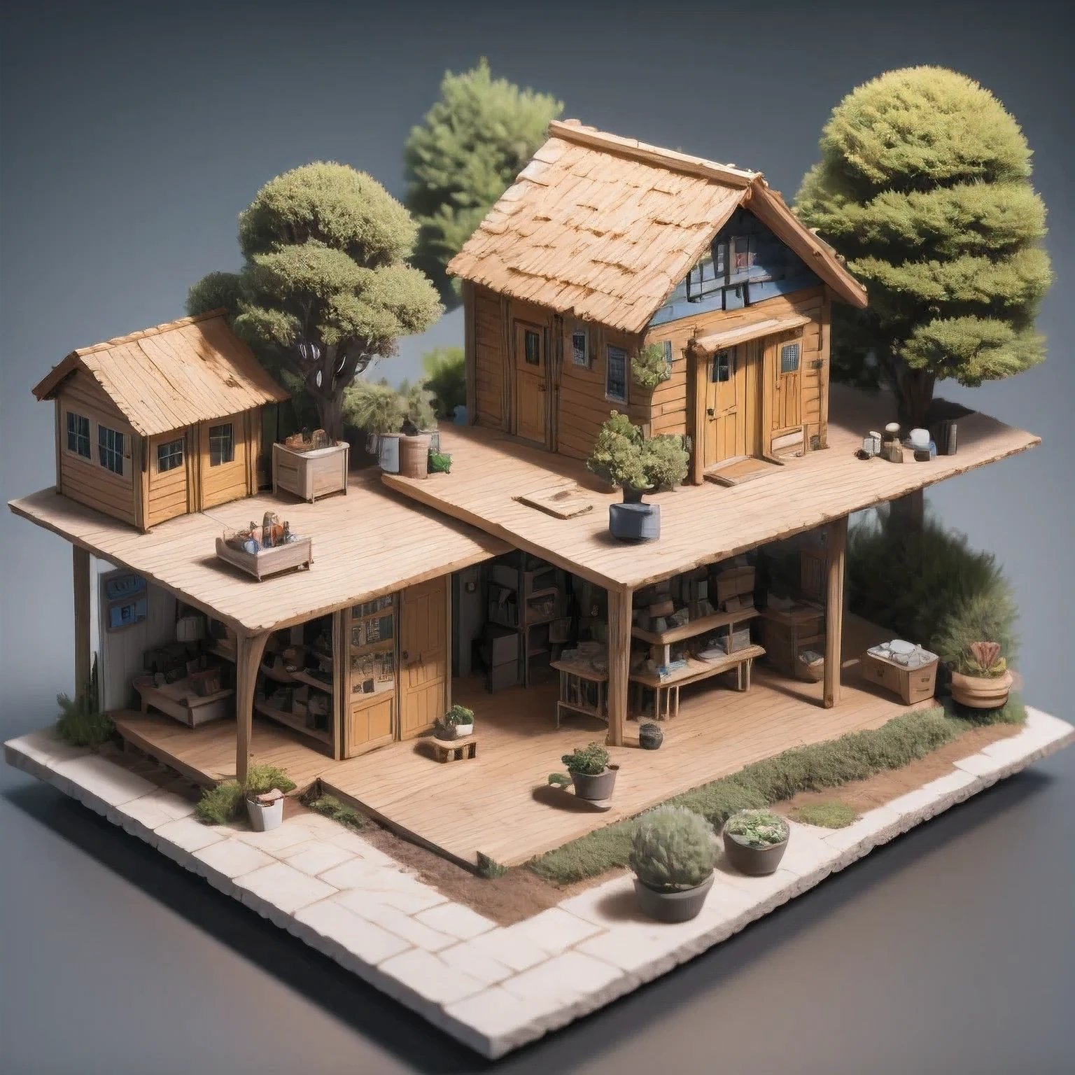 there is a small model of a small house with a roof, diorama model, highly detailed sculpey diorama, surreal sci fi set design, highly detailed diorama, diorama, detailed scene, eeri, miniature model, backside of scenography elements, by Lee Loughridge, by Brigette Barrager, diorama picture, witch hut with a couch and a tv, stylized 3d render, adventure hyper realistic render, daily render, hyper detailed 3 d render, highly detailed diorama, hyper detailed 3d render, extreme render, highly detailed 3 d render, highly detailed 3d render, super detailed render, very detailed render, 3 d videogame render,stylized 3d render, 3 d render stylized, cute 3 d render, hyper detailed 3 d render, hyper detailed 3d render, daily render, stylized as a 3d render, very detailed render, 3 d stylize scene, super detailed render, fully detailed render, highly detailed 3d render