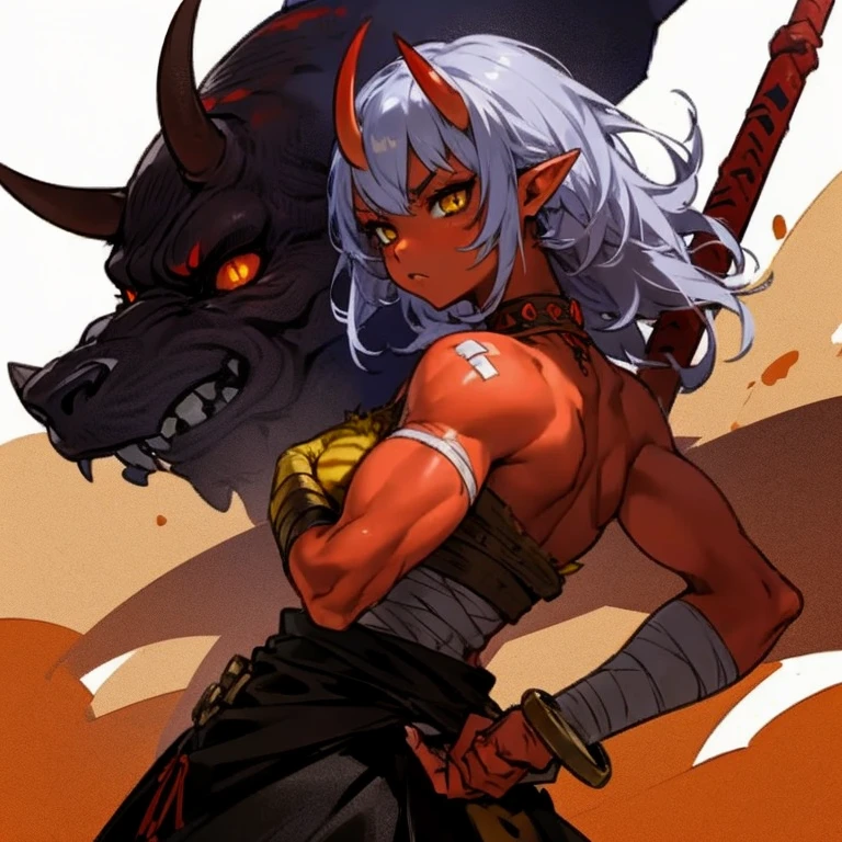 ((1 indigenous woman, woman with penis, erect penis, testicle)),((with tribal tattoos, muscles))),((medium breasts, naked breasts, erect breasts, naked pussy)),((white hair)) ,((brown eyes, hopeless face)),((standing, In a haunted forest, at night)),((1 arm behind the back)),