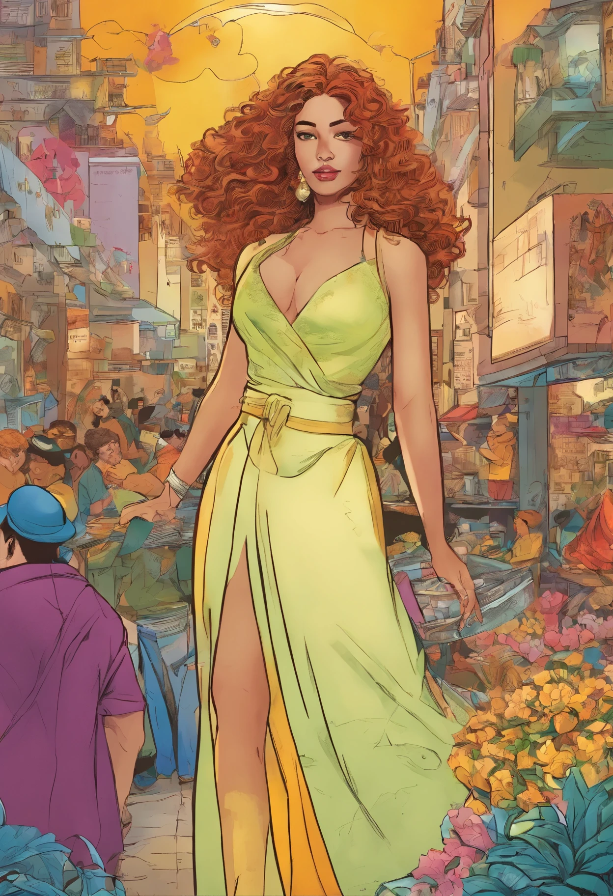 American comics, The comic story is presented in four irregular panels with color... un enano de pelo corto atraviesa dificultades mientras huye de casa y luego se reencuentra con una mujer gorda. El estilo es exagerado y detallado.