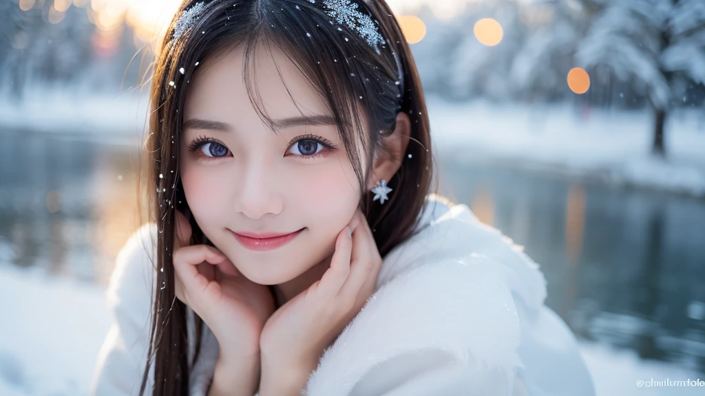 One Girl, (White winter outfit:1.2), Beautiful Japanese actresses,
(RAW Photos, highest quality), (Realistic, Realistic:1.4), (Tabletop), Photogenic,
Snow Princess, Beautiful details, Beautiful lip detail, Highly detailed eyes and face, Long eyelashes,
Snowflake Earrings,
break
(Lapland winter snow fields),
sparkling snowflakes, Heavenly beauty, swirling snowflakes, Snow covered trees々々々, A world full of dazzling light,
Glowing shards, Shining in the sunshine, Snow Capped Mountain, Cold breath,
Blue and silver color scheme, Ramatic Lighting, Diamond dust sparkle, (REAK Perfect Anatomy with lots of glowing lights, Slender body, small, Old-fashioned smile,
Crystal Skin, - Clear Eyes,There is no snow on my body,1girl,A fun pose