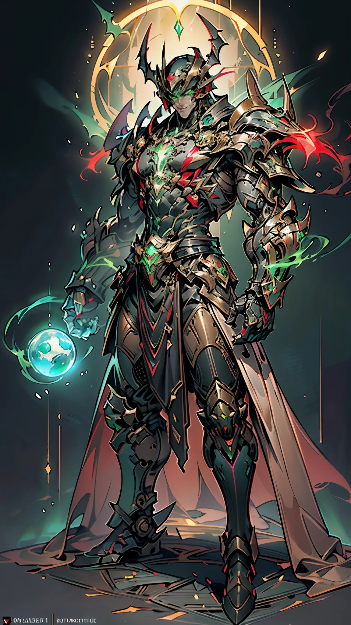 A man wearing a full-face helmet, a fantasy-style biotech armored combat suit, green eyes, (a composite layered chest armor), fully enclosed shoulder guards, matching arm and leg guards, the belt is adorned with fangs biting into orbs, (the color scheme is primarily black with red accents), the design balances heavy with agility, a high-tech bio-mecha armor, (Bat concept Armor, stand on the top of a skyscraper in a futuristic sci-fi city), this character embodies a finely crafted fantasy-surreal style armored hero in anime style, exquisite and mature manga art style, (element, plasma, energy, the armor glows), ((male:1.5)), metallic, real texture material, dramatic, high definition, best quality, highres, ultra-detailed, ultra-fine painting, extremely delicate, professional, perfect body proportions, golden ratio, anatomically correct, symmetrical face, extremely detailed eyes and face, high quality eyes, creativity, RAW photo, UHD, 32k, Natural light, cinematic lighting, masterpiece-anatomy-perfect, masterpiece:1.5