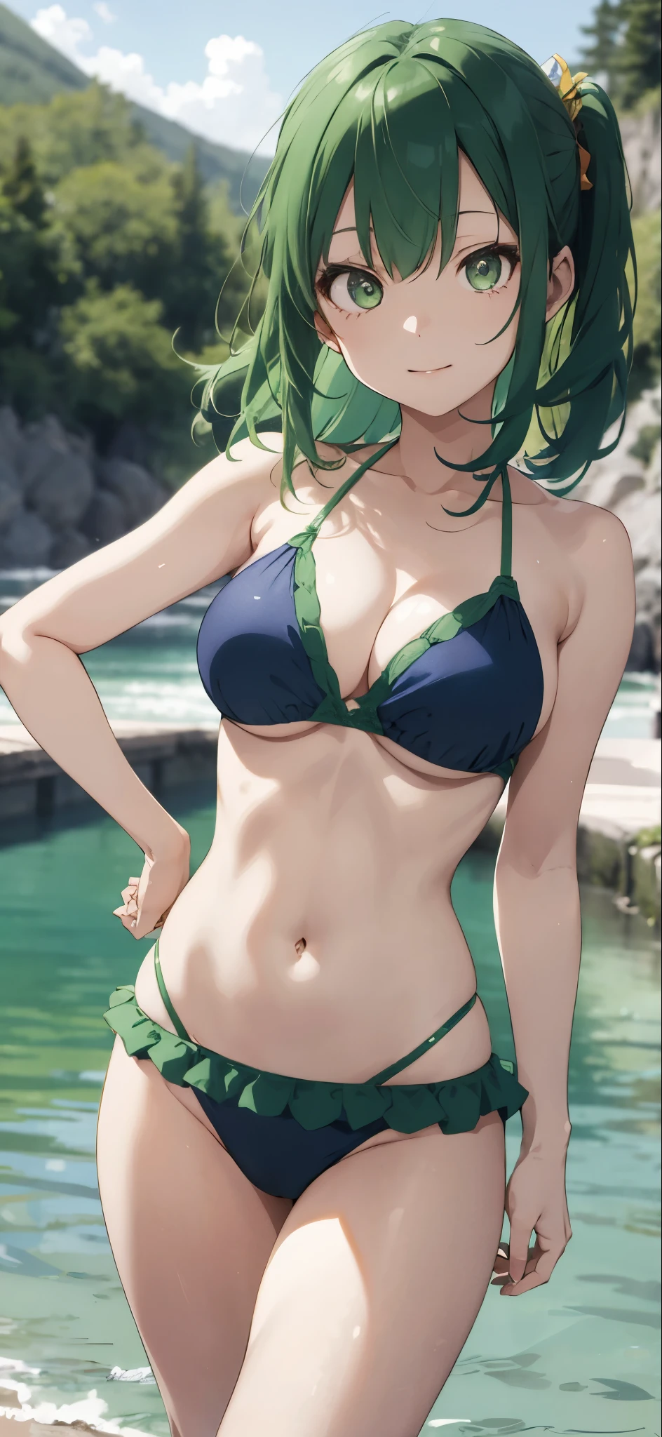 Green haired girl drawn in high resolution Japanese anime style、Group of women taking photos in bikinis, Bikini Model, , Young and cute gravure idol, Posing together in a bra, Russian and Japanese mix, sakimichan, Asian woman, Wear a swimsuit, that'that'that'that'It's hot with the shining sun, Japanese Model, Cute Core, sakimichan hdri, Young Gravure Idol, Chubby