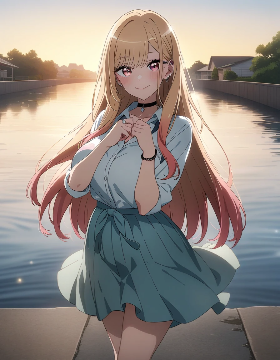 masterpiece, best quality, very aesthetic, absurdres, 1girl, kitagawa marin, sono bisque doll wa koi wo suru, large breast, light smile, outdoors, key visual, highly detailed, looking at viewer, front view, full body