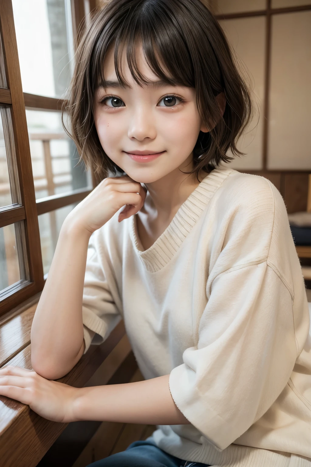 Cute 21 year old Japanese、city、shopping、Super detailed face、Pay attention to the details、double eyelid、Beautiful thin nose、Sharp focus:1.2、Beautiful woman:1.4、(Light brown hair,short hair、),Pure white skin、highest quality、masterpiece、Ultra-high resolution、(Photorealistic:1.4)、Highly detailed and professional lighting、nice smile、Show your whole body、Cute autumn clothes、