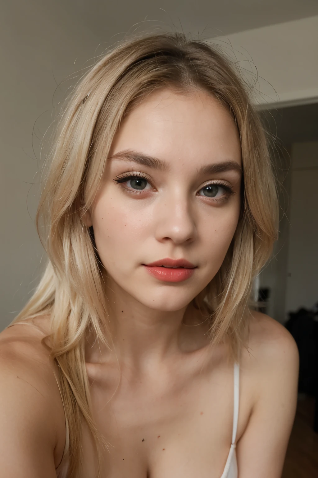 Attractive hot blonde Girl Age 21, Red Lips, Beautiful eye, seduce face, devine face, White  hair, long hair, cute nose,
